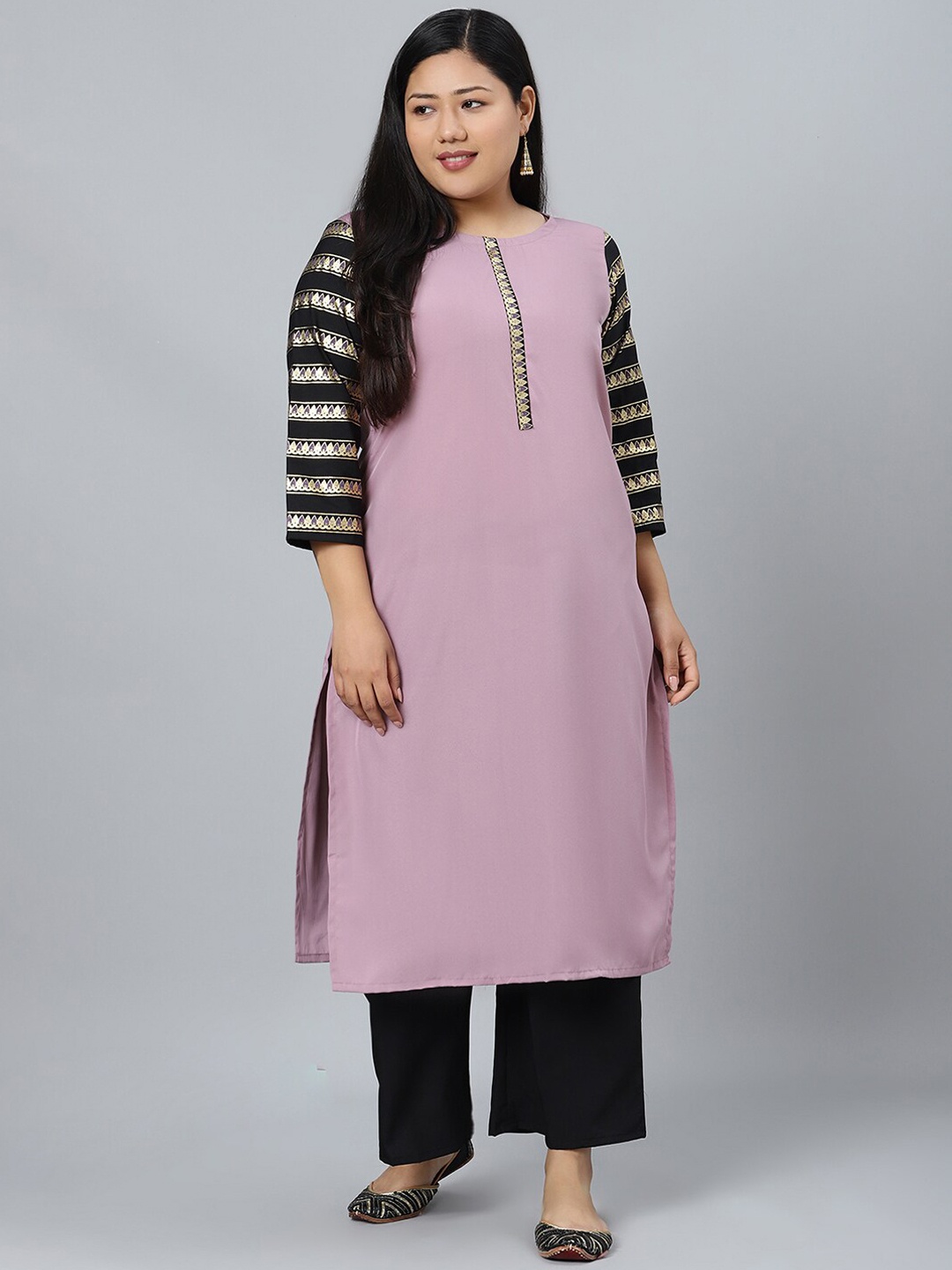 

curveZI by Ziyaa Women Mauve Solid Kurta with Trousers