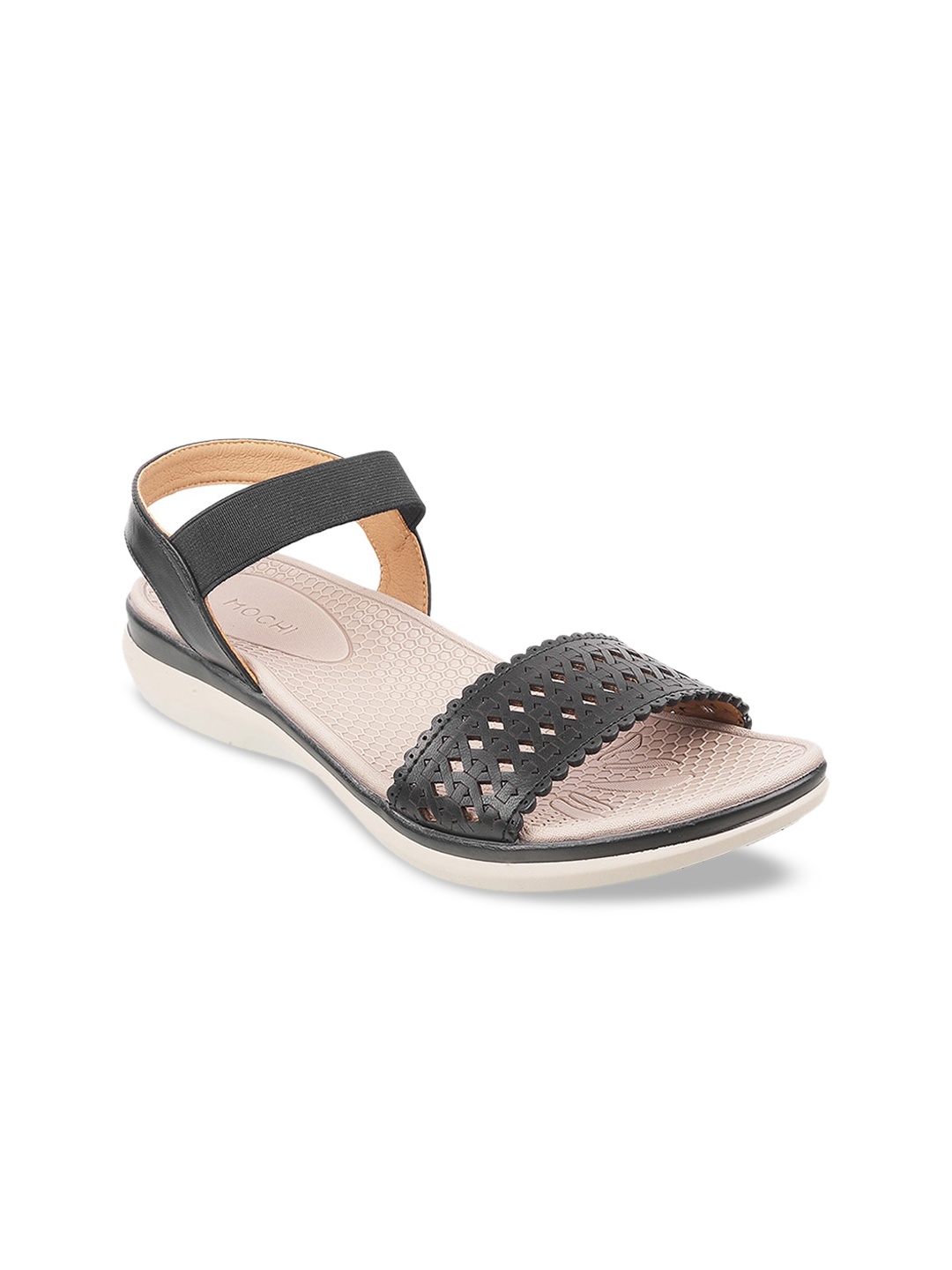 Mochi Women Black Woven Design Comfort Heels