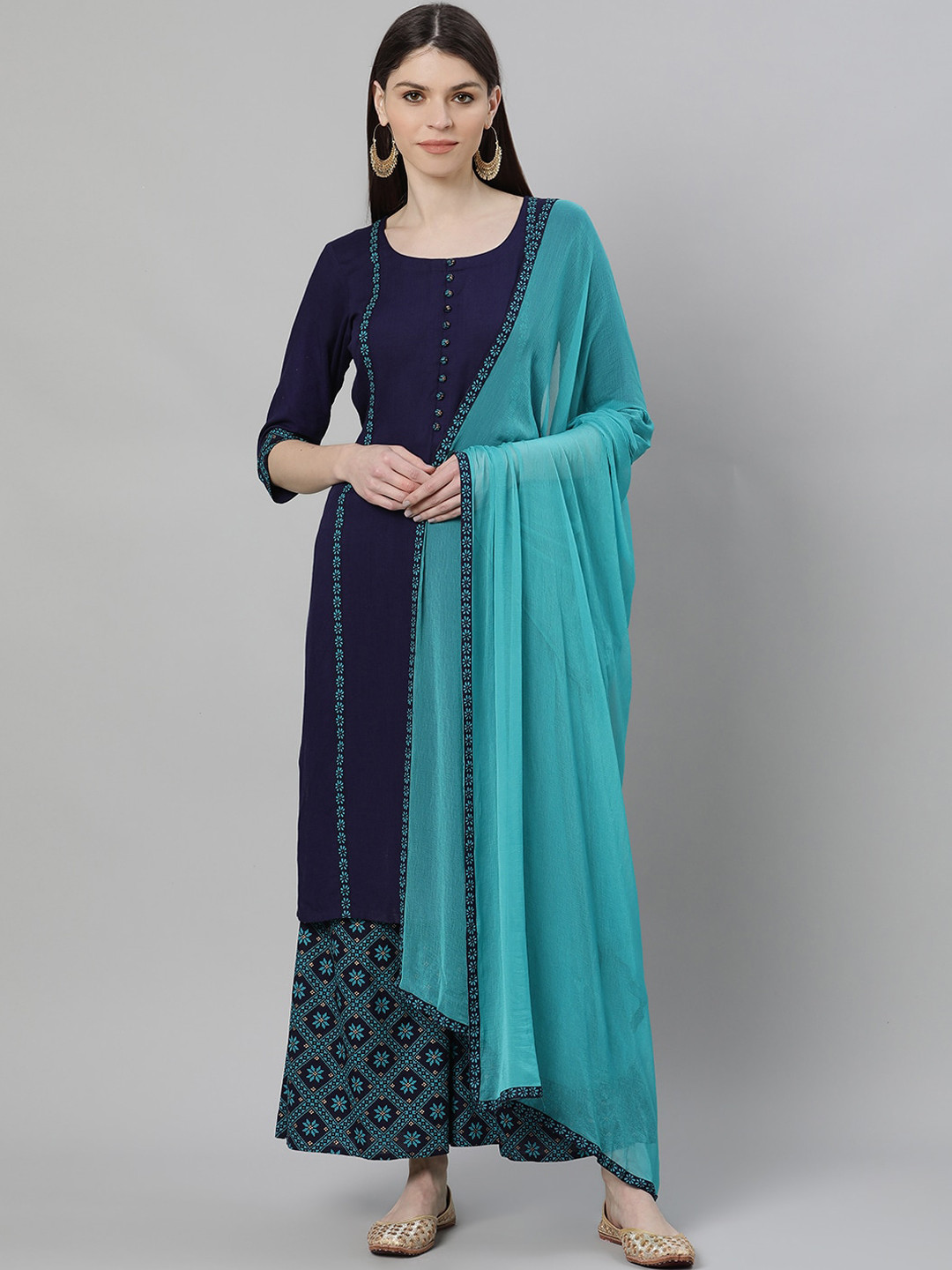 

Gerua By Libas Women Blue Printed Kurta with Palazzos Dupatta