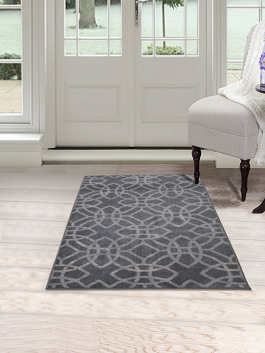 

RUGSMITH Grey Geometric Printed Light Anti-Skid Carpet
