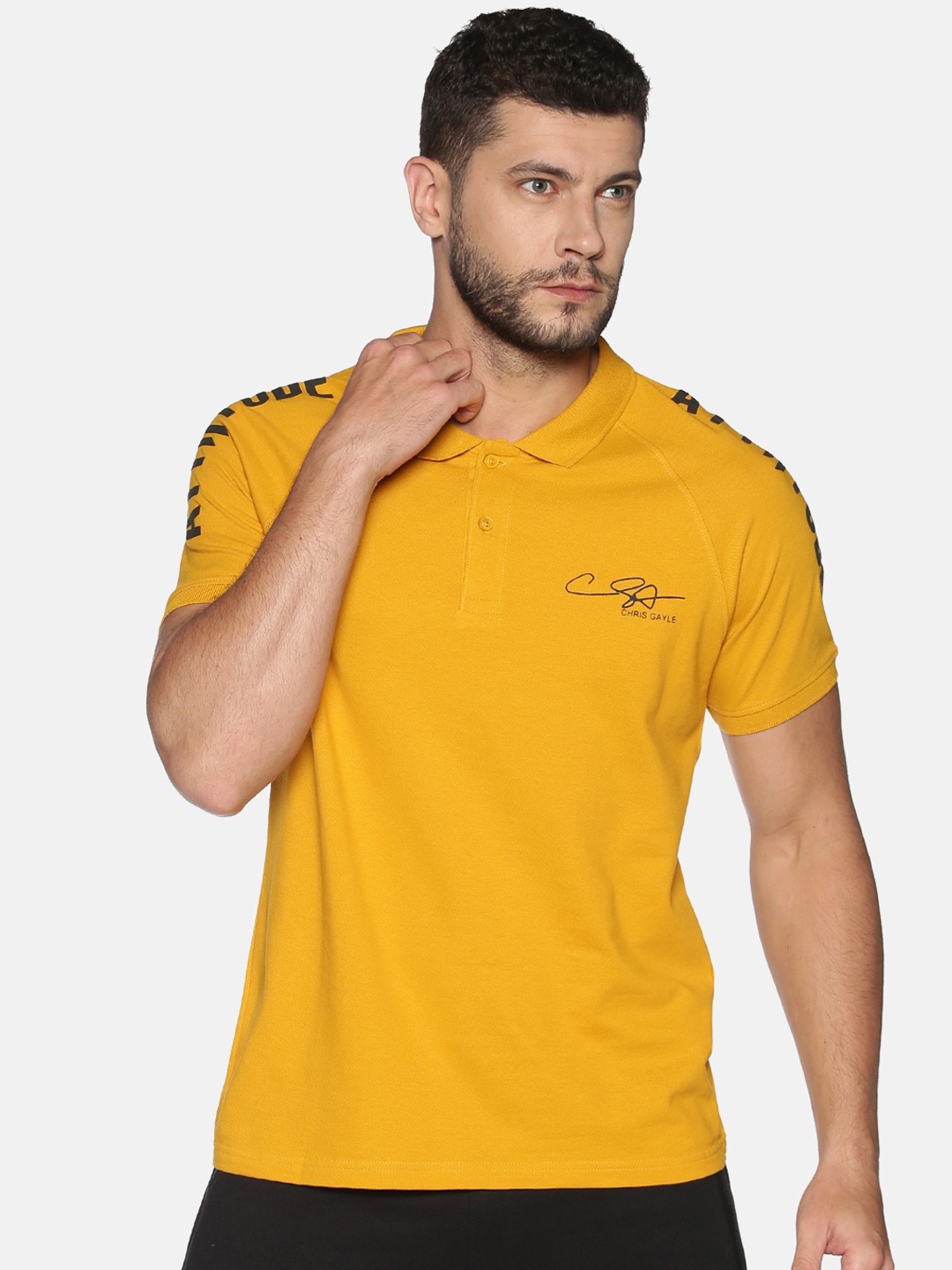 

ATTIITUDE Men Yellow Printed Polo Collar Slim Fit T-shirt