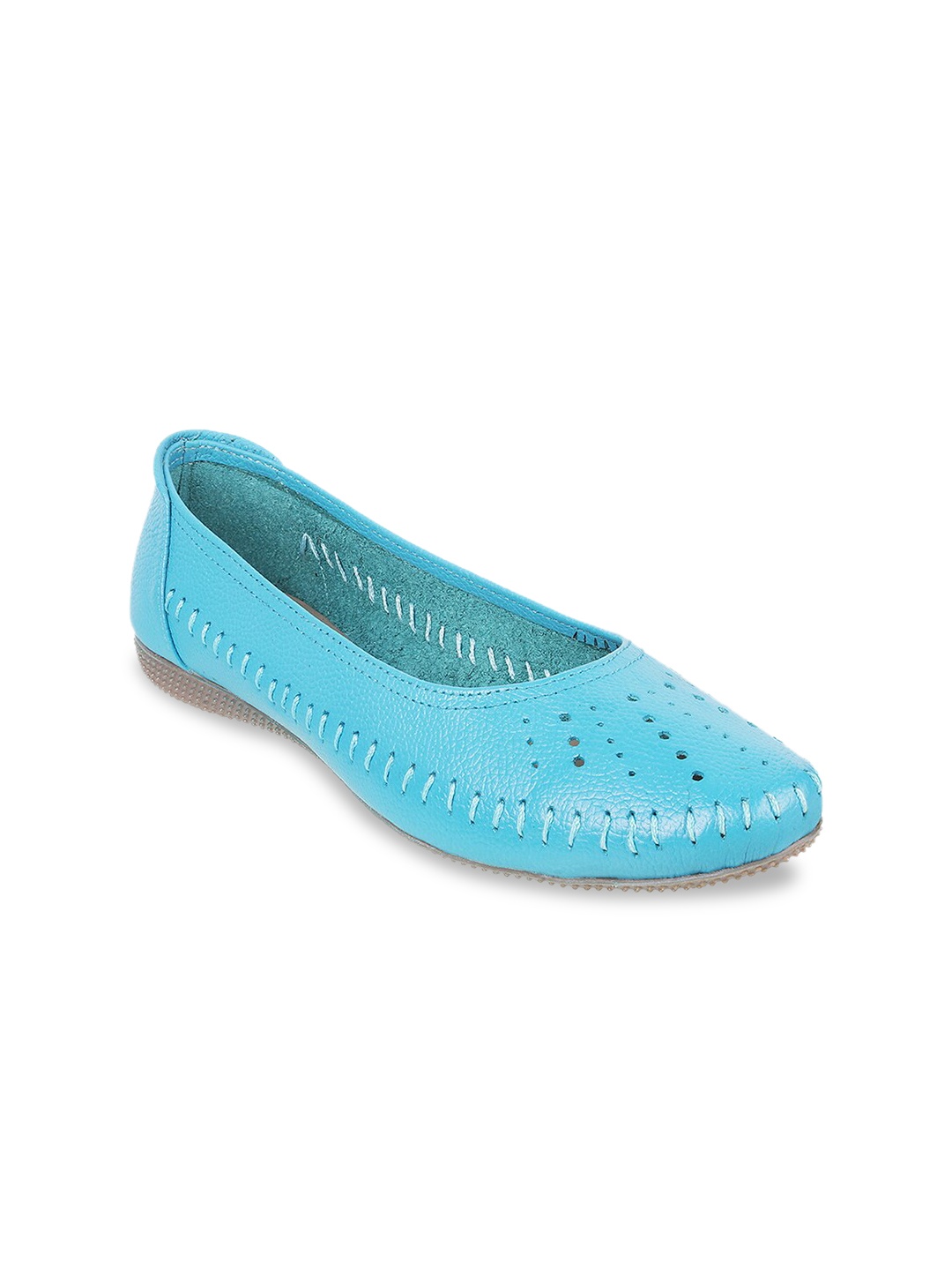 

Mochi Women Blue Textured Leather Ballerinas