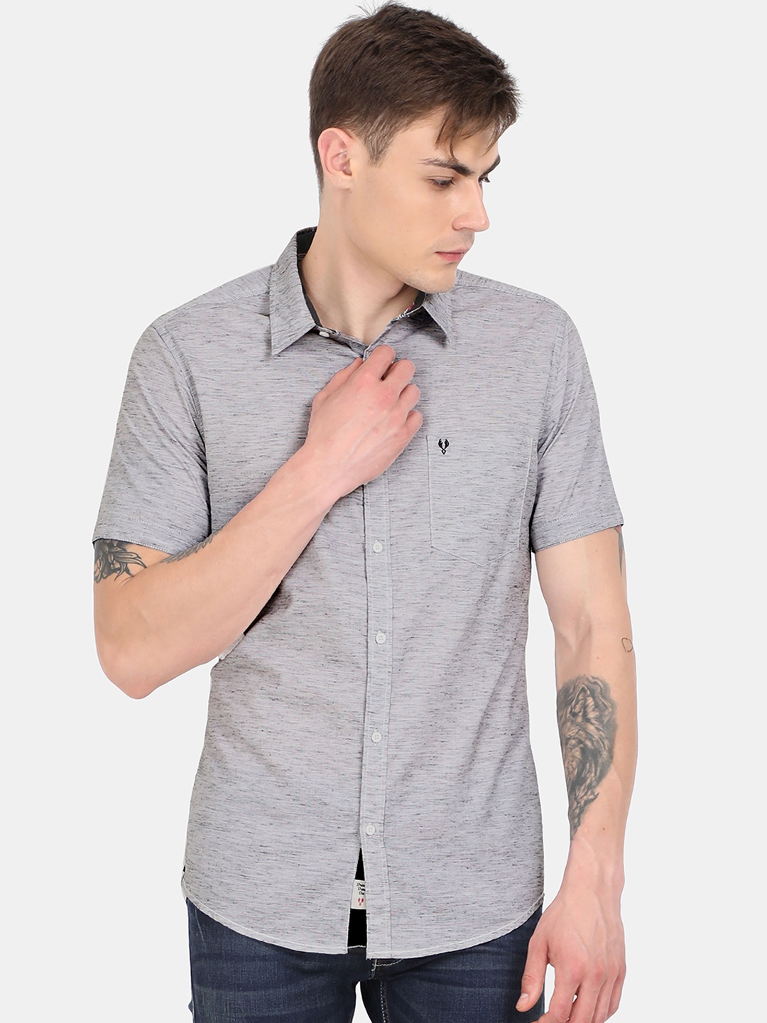 

VUDU Men Grey Regular Fit Self Design Casual Shirt