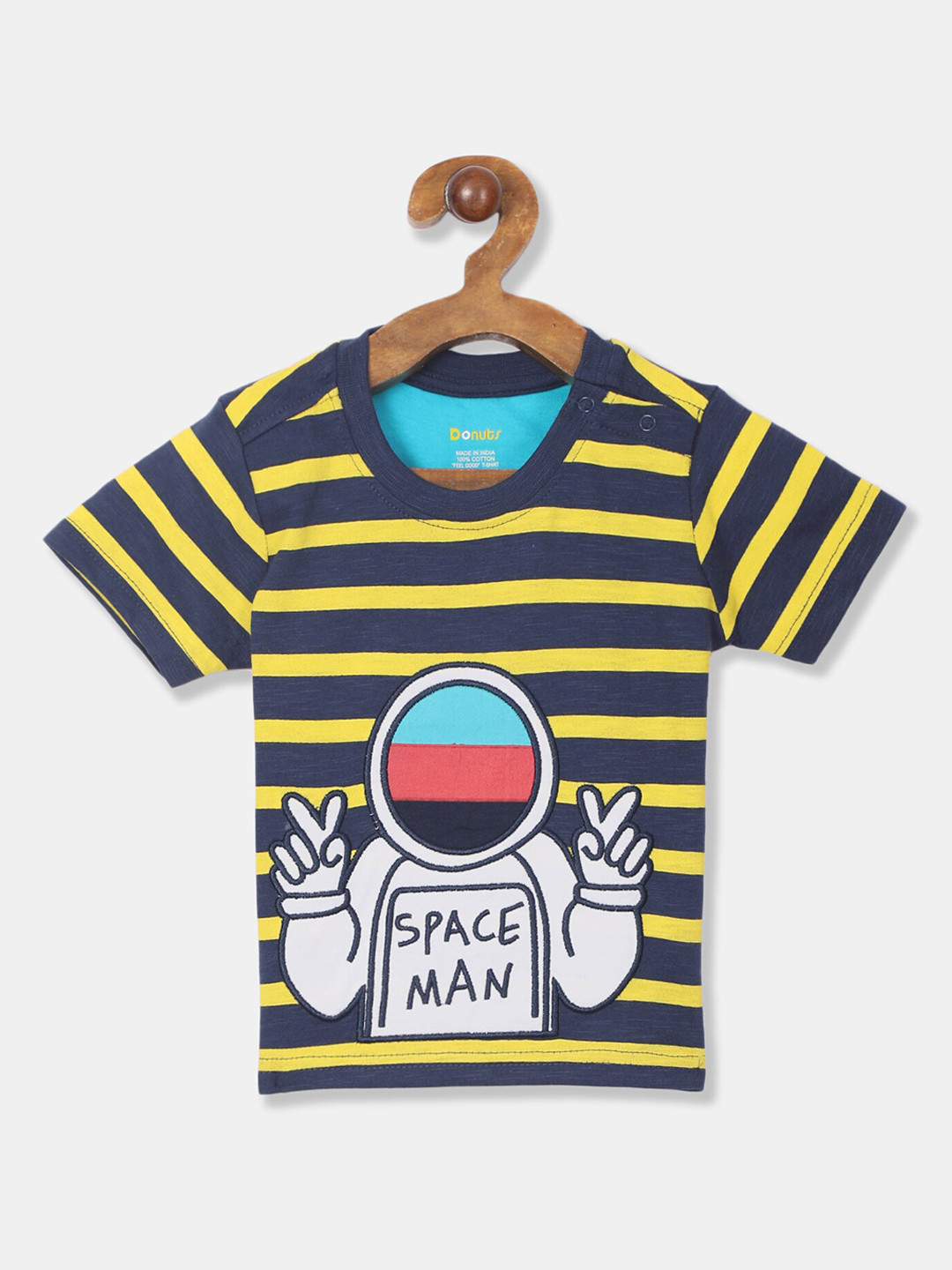 

Donuts Boys Navy Blue & Yellow Striped Round Neck T-shirt