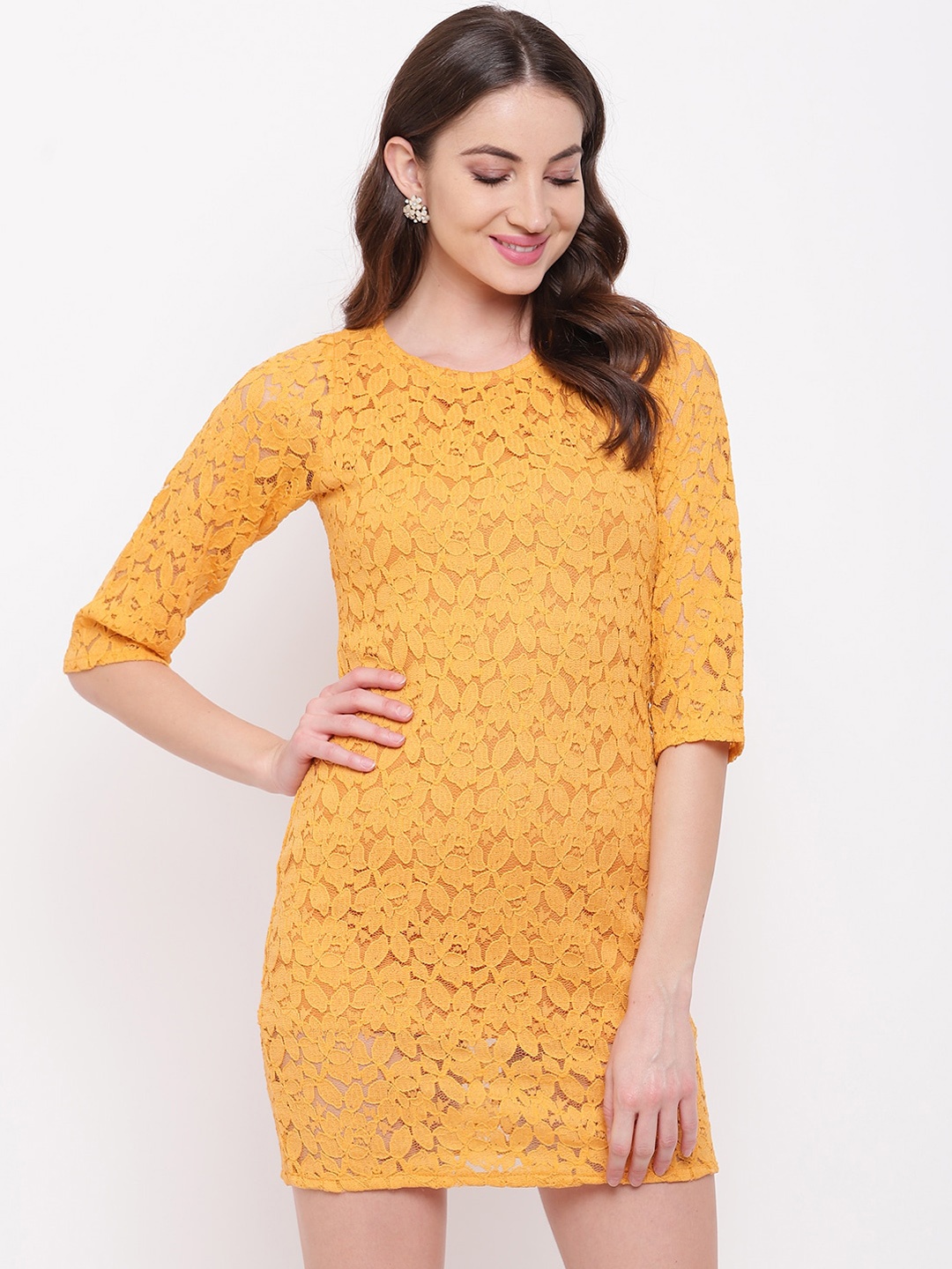 

Mayra Women Yellow Self Design Sheath Dress