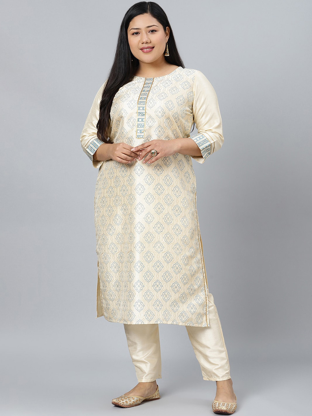 

curveZI by Ziyaa Women Cream-Coloured Printed Kurta with Trousers
