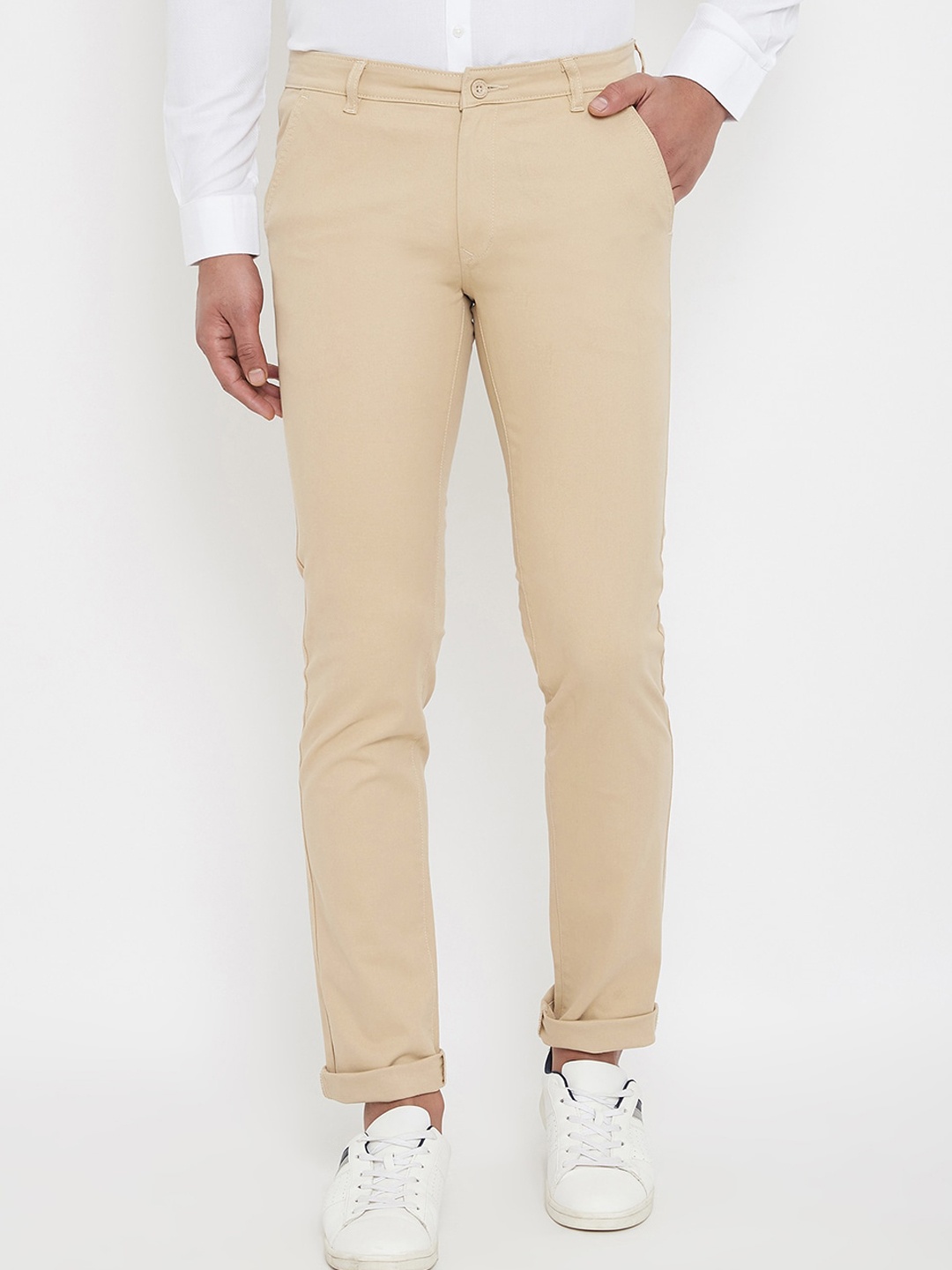 

Canary London Men Beige Slim Fit Solid Regular Trousers