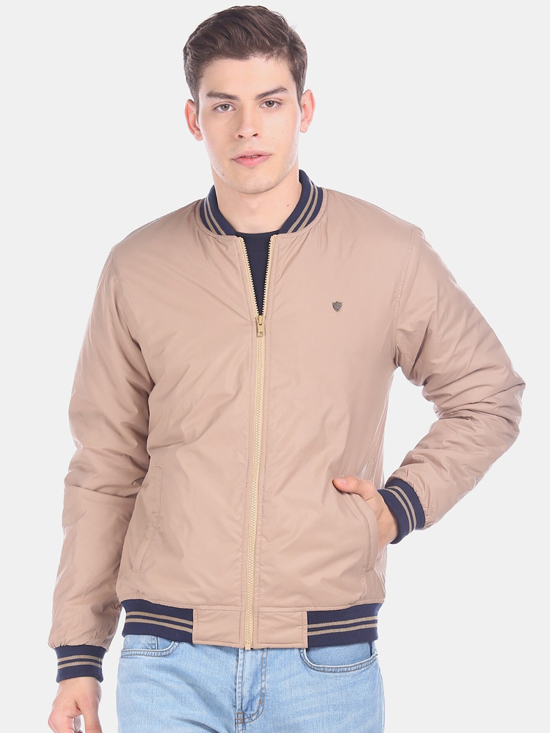 

Ruggers Men Beige Solid Bomber