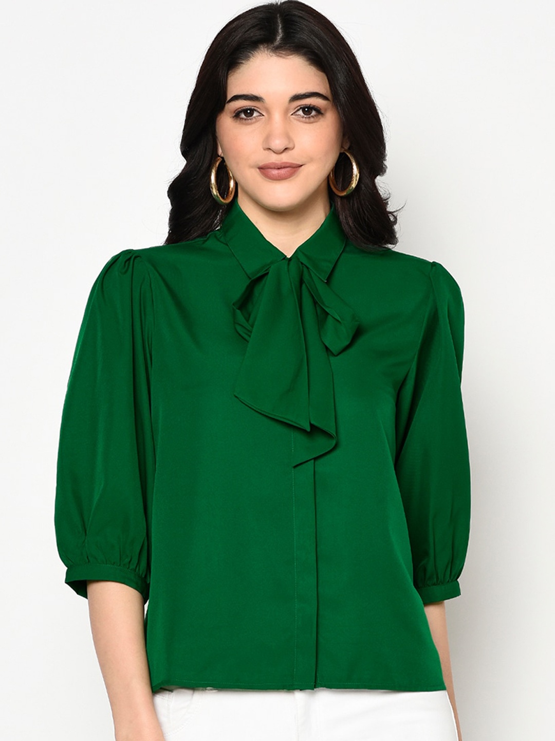 

BLANC9 Women Green Solid Casual Shirt