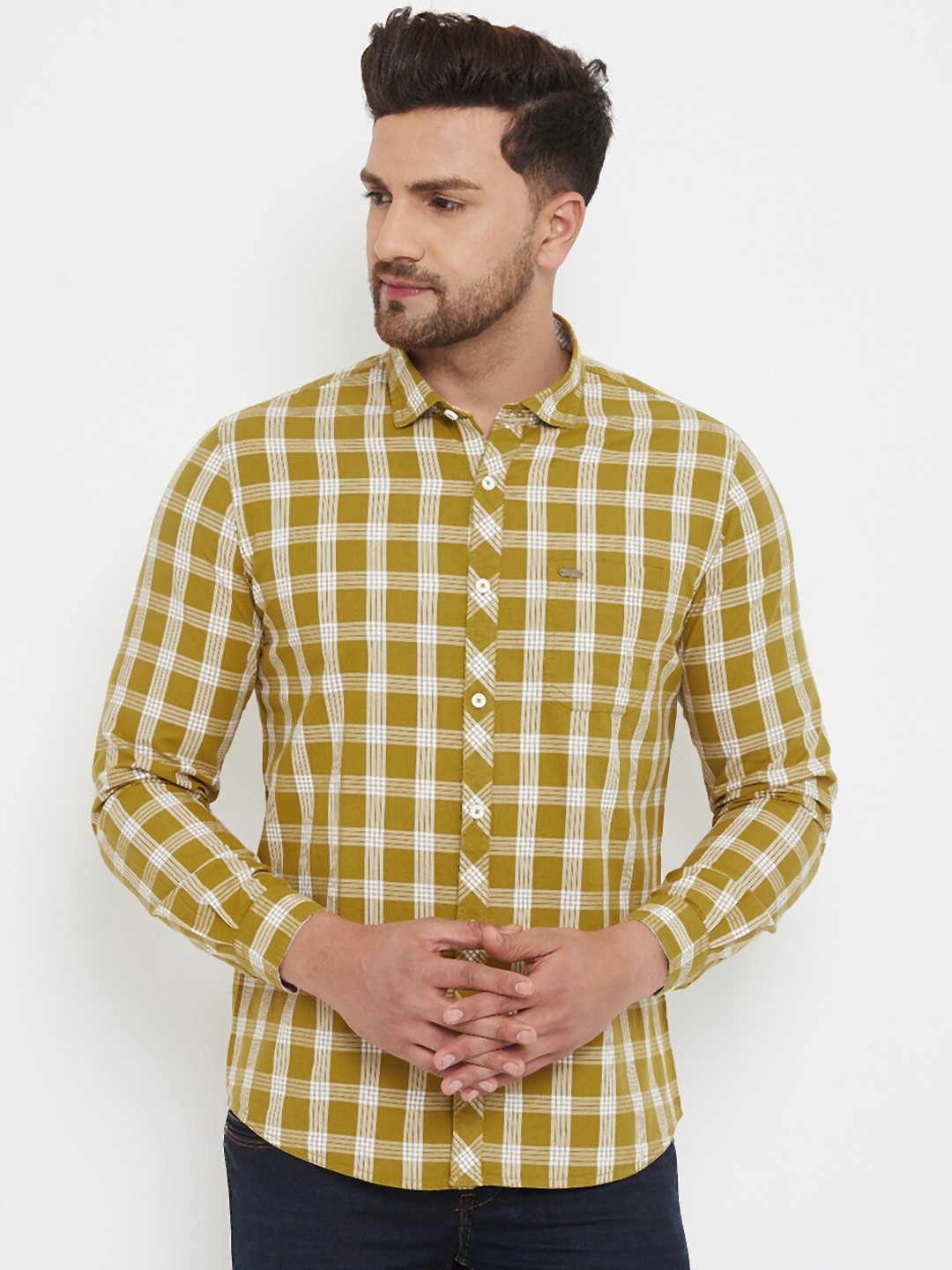 

Canary London Men Green & White Slim Fit Checked Casual Shirt