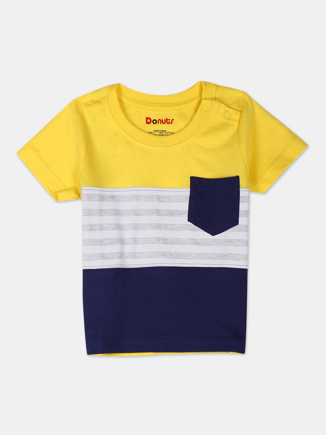 

Donuts Boys Yellow & Navy Blue Striped Round Neck T-shirt