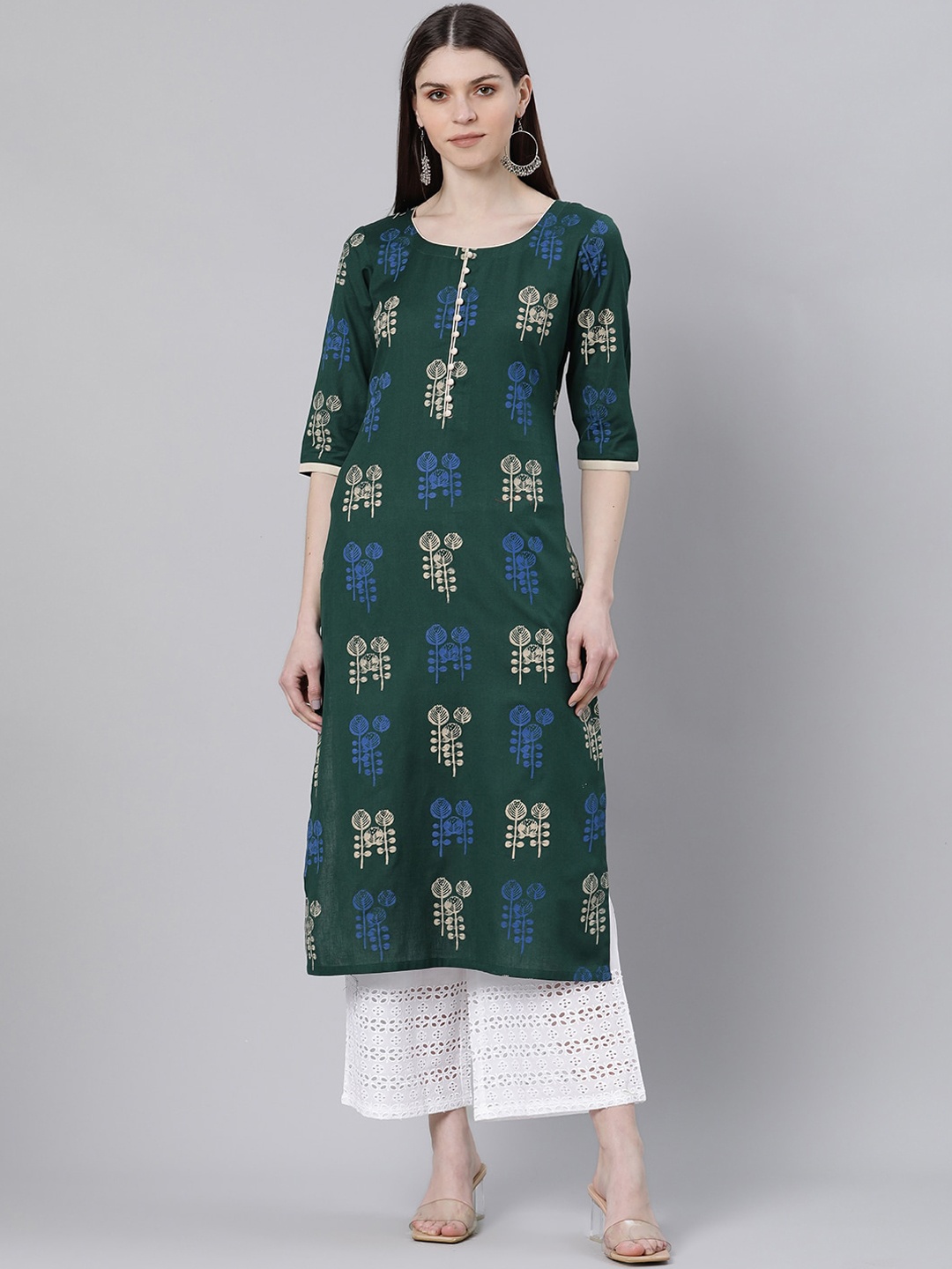 

Gerua By Libas Women Green Ethnic Motifs Cotton Printed Straight Kurta