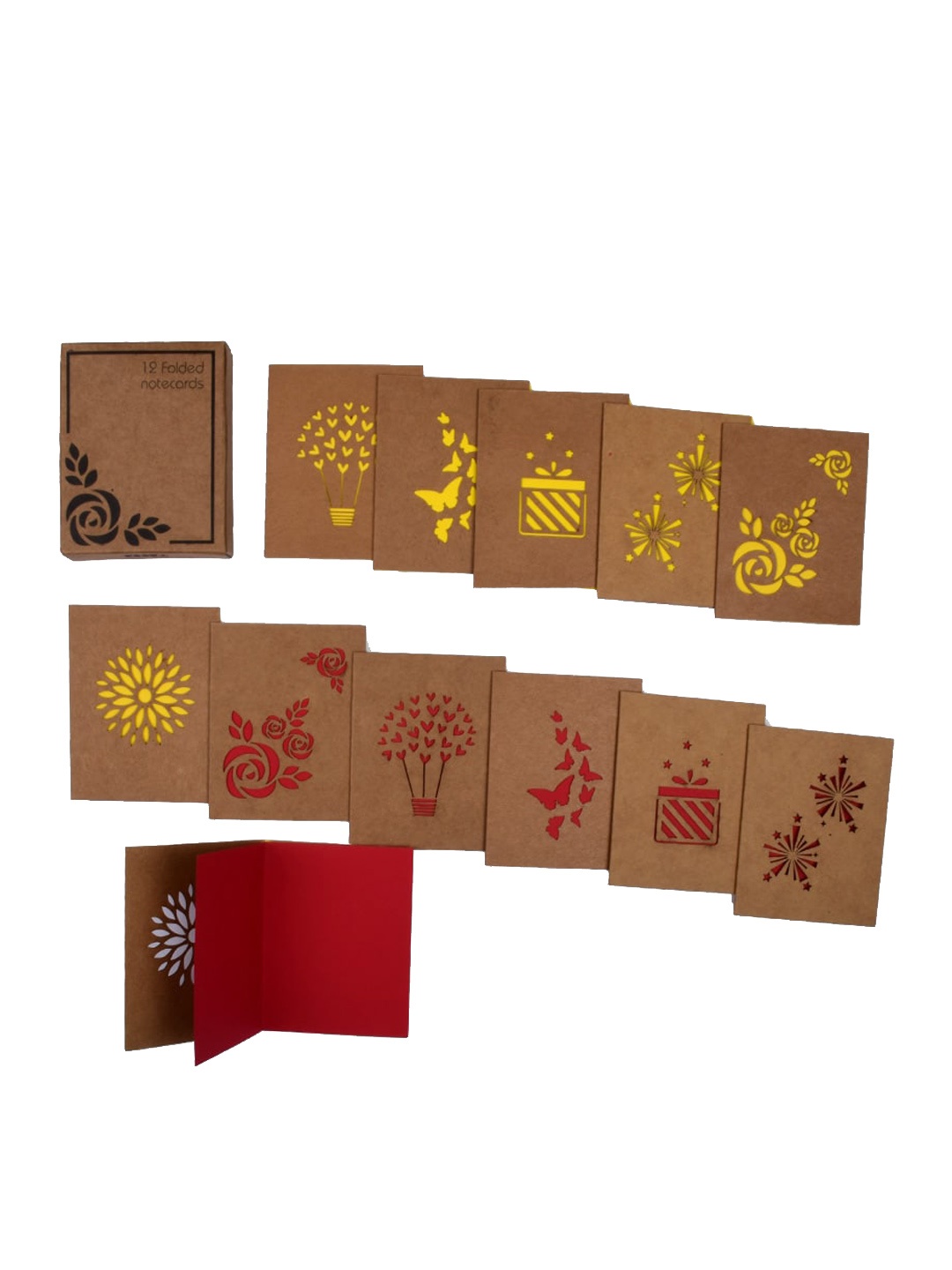 

Doodle Set of 12 Brown Love and Light Notecards With Box