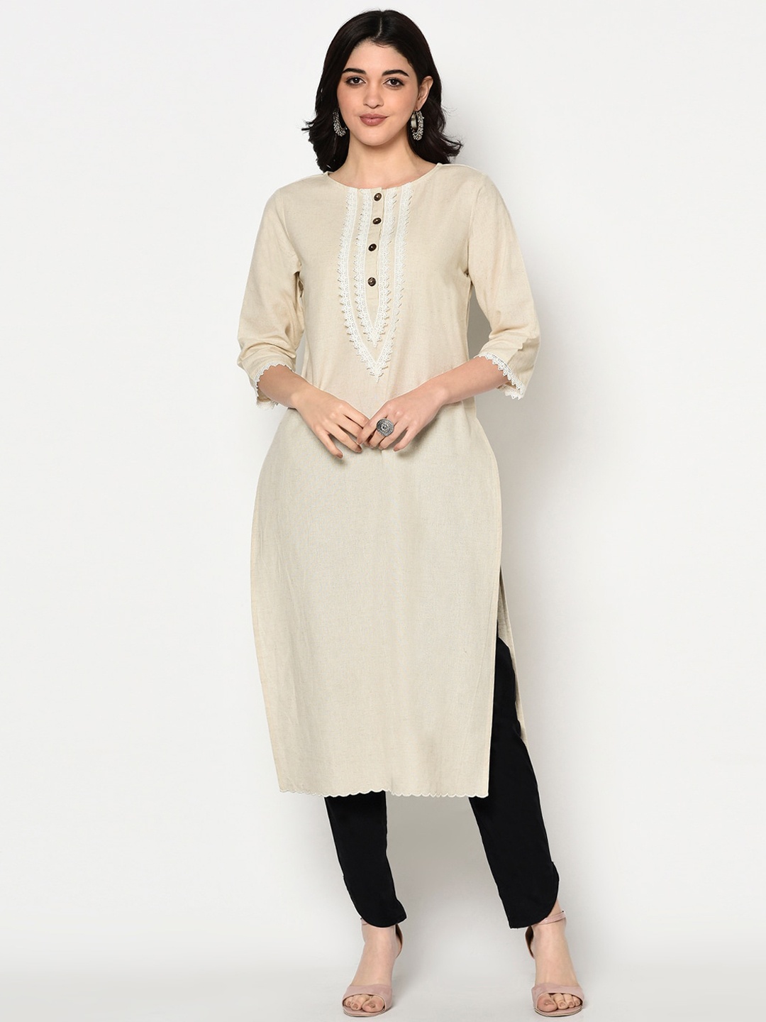 

Blanc9 women Beige Solid Pure Cotton kurta