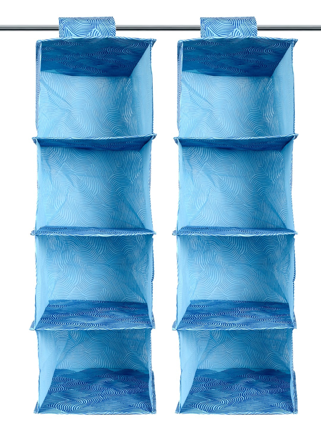 

Kuber Industries Set of 2 4 Shelf Blue Printed Foldable Wardrobe Cloth Organizer
