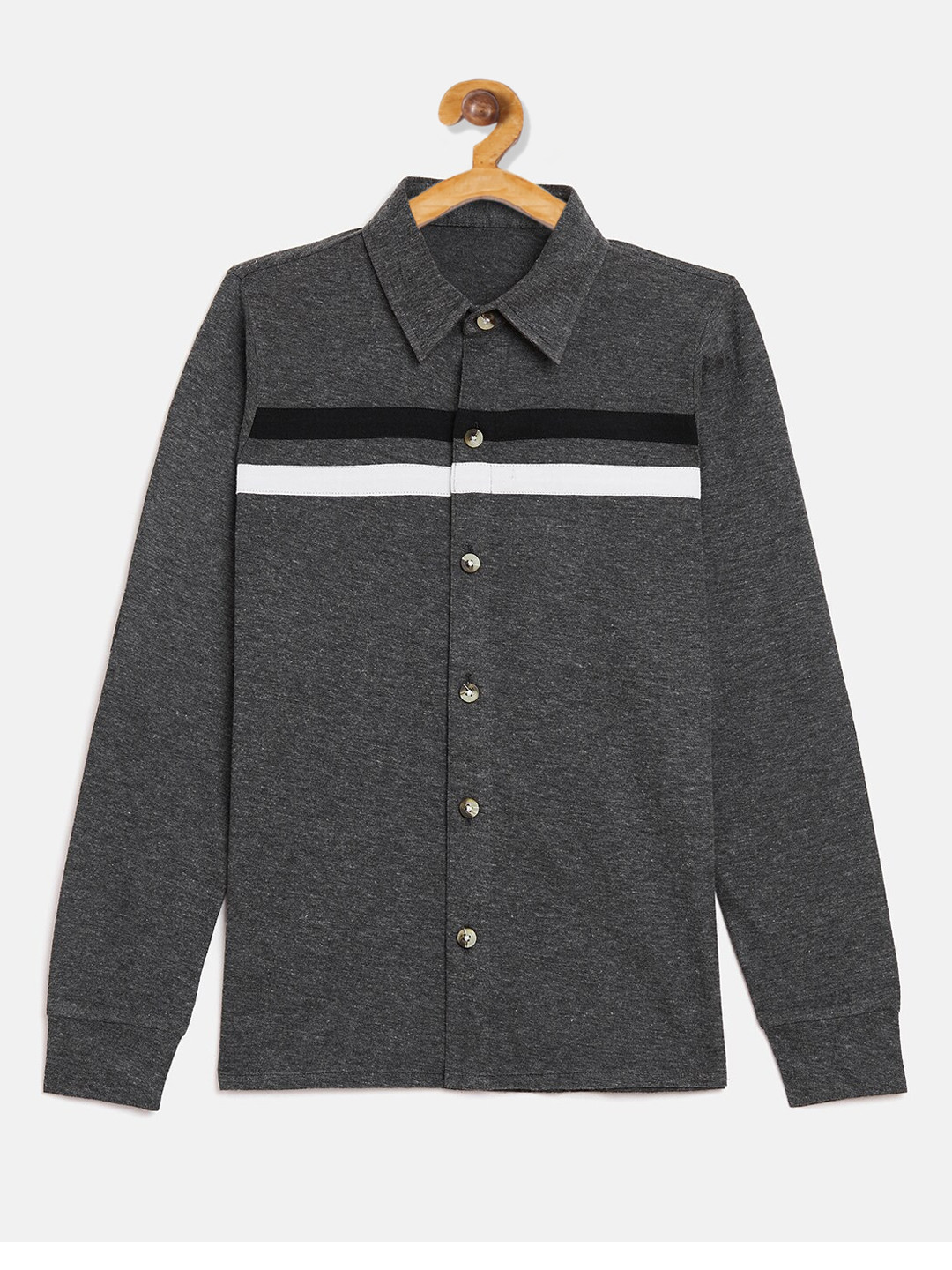 

GRITSTONES Boys Grey Regular Fit Striped Casual Shirt