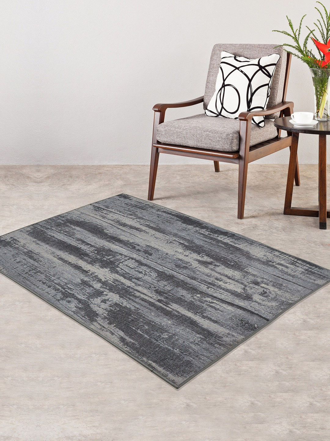 

RUGSMITH Grey Abstract Printed Anti-Skid Carpet
