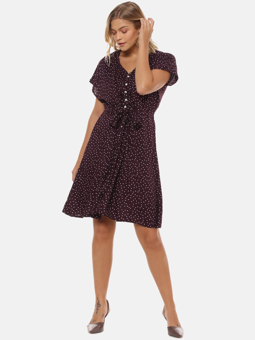 

Campus Sutra Women Maroon Printed Fit and Flare Dress