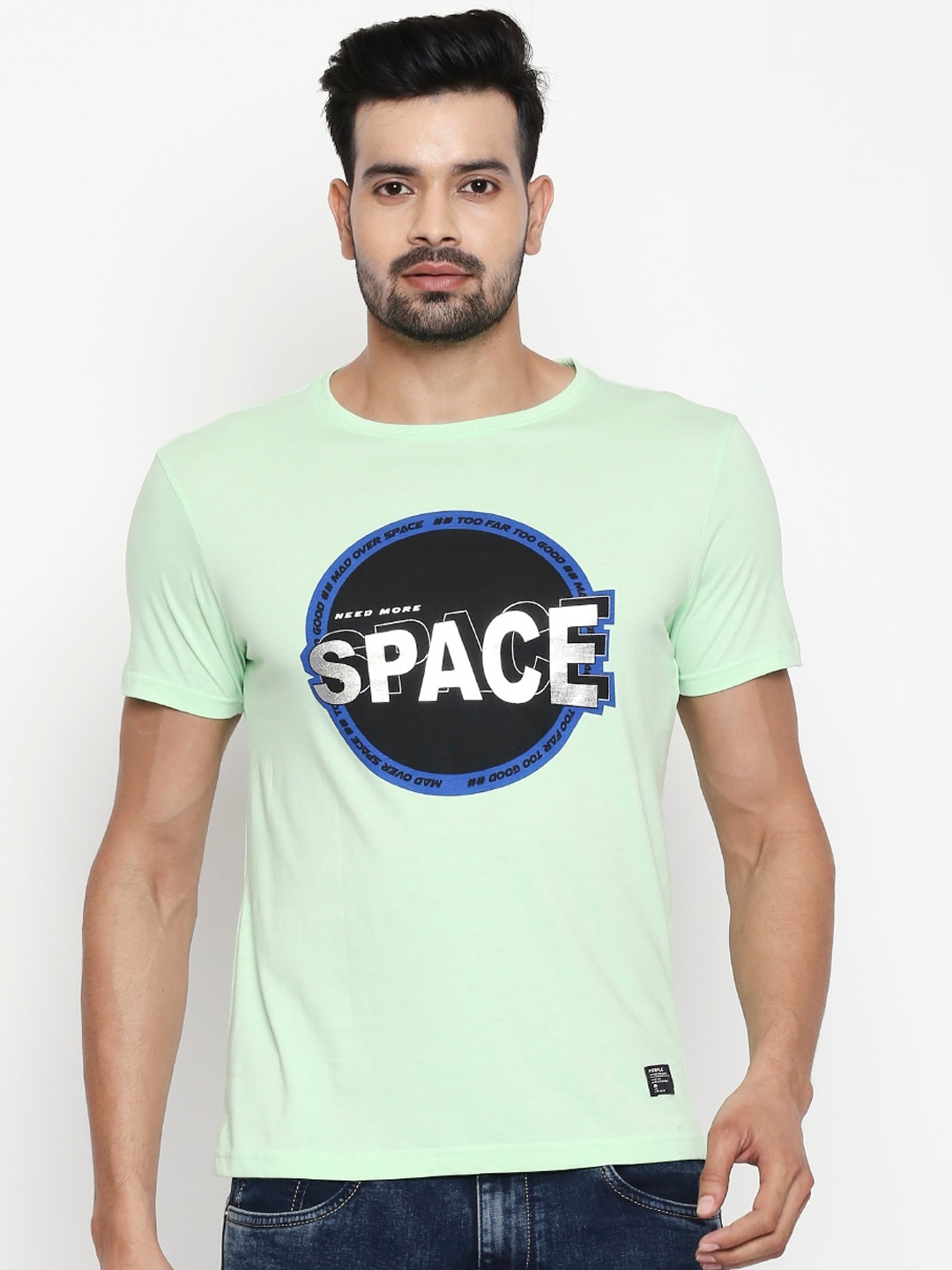 

People Men Green Printed Round Neck T-shirt