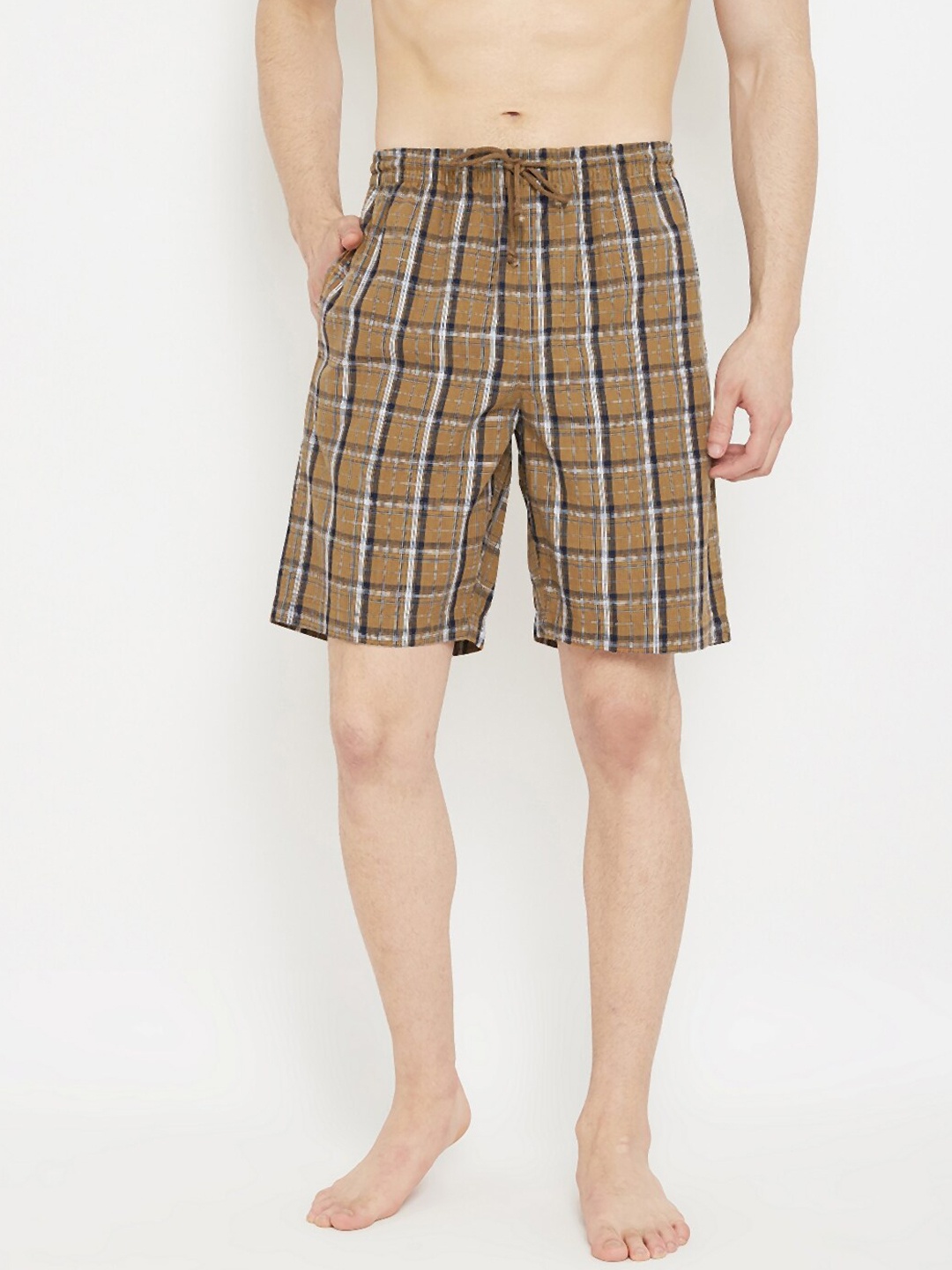 

Crimsoune Club Men Brown & Black Checked Cotton Lounge Shorts