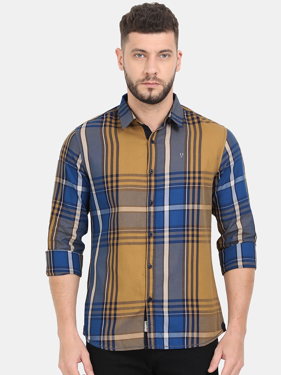 

VUDU Men Yellow & Blue Regular Fit Checked Casual Shirt