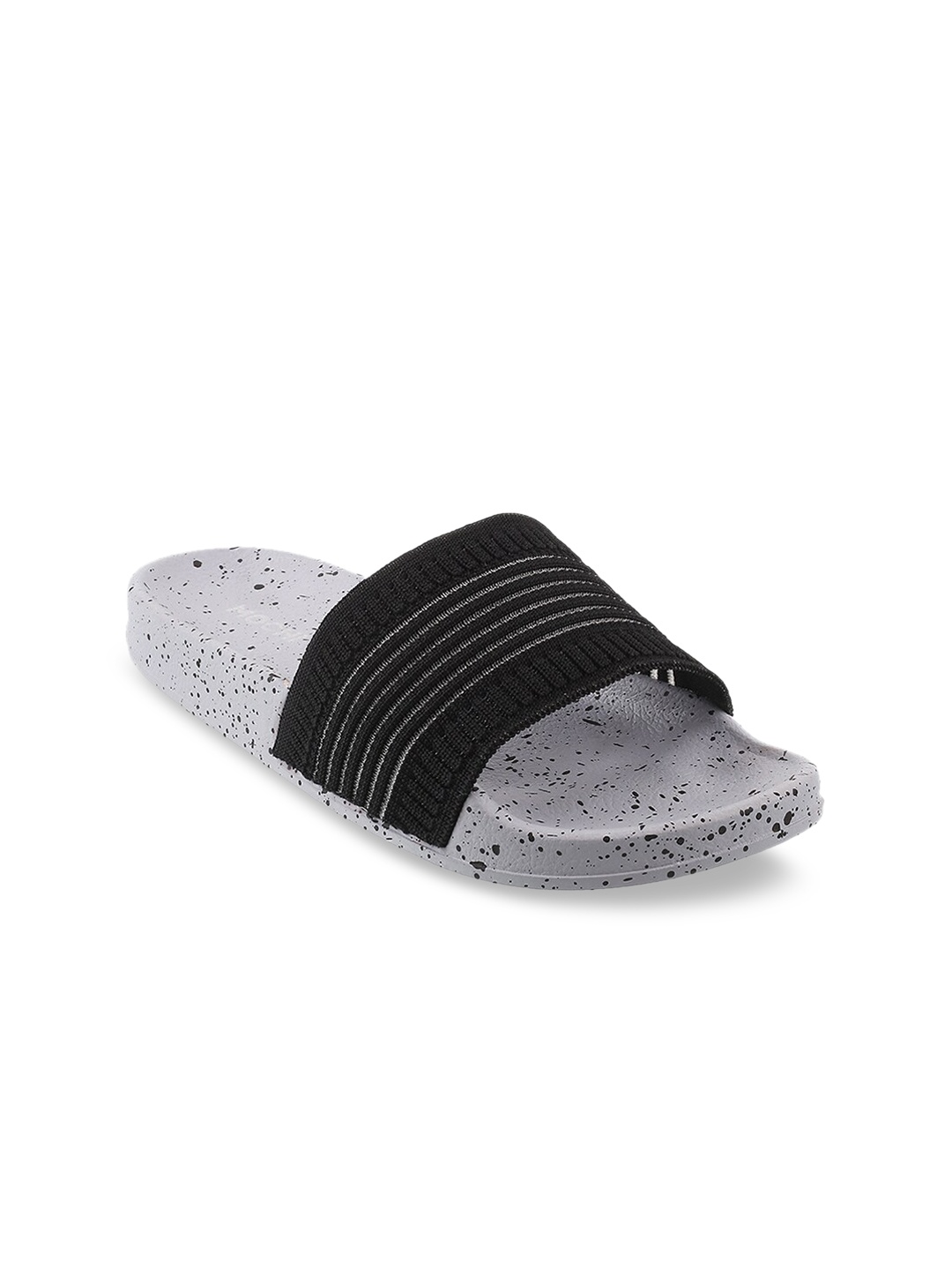 Mochi Women Grey Striped Open Toe Flats