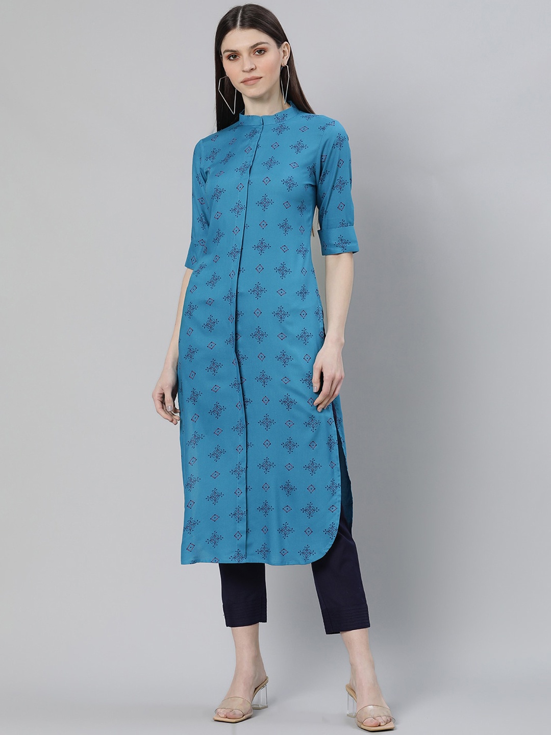 

Gerua women blue ethnic motifs printed kurta