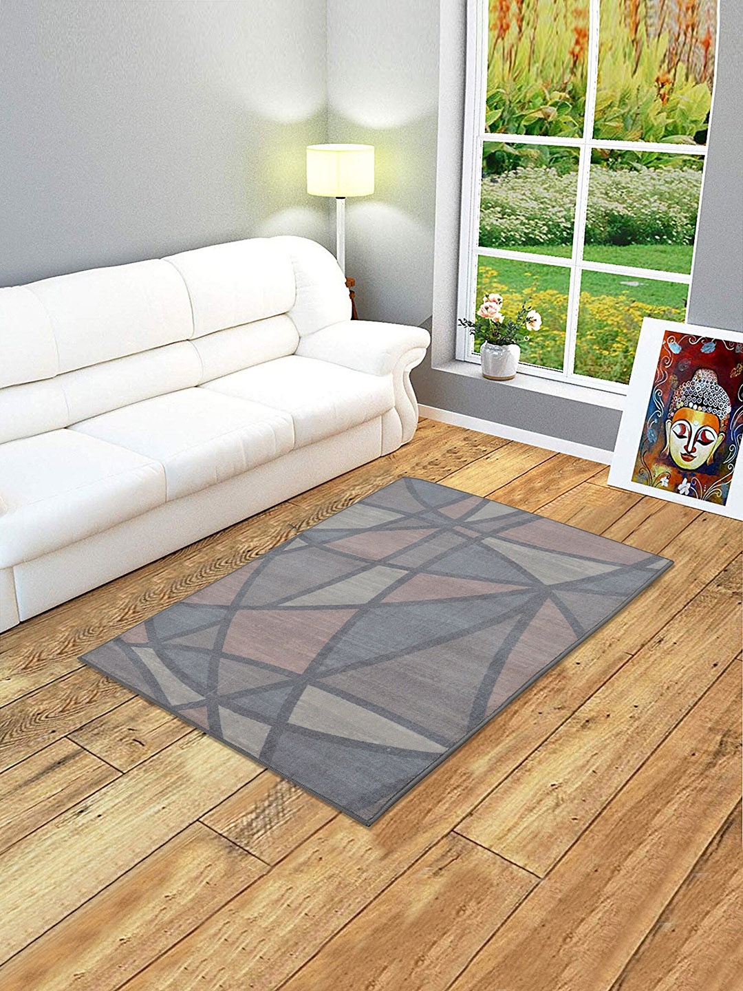 

RUGSMITH Red & Brown Geometrical Pattern Anti-Skid Carpet, Grey