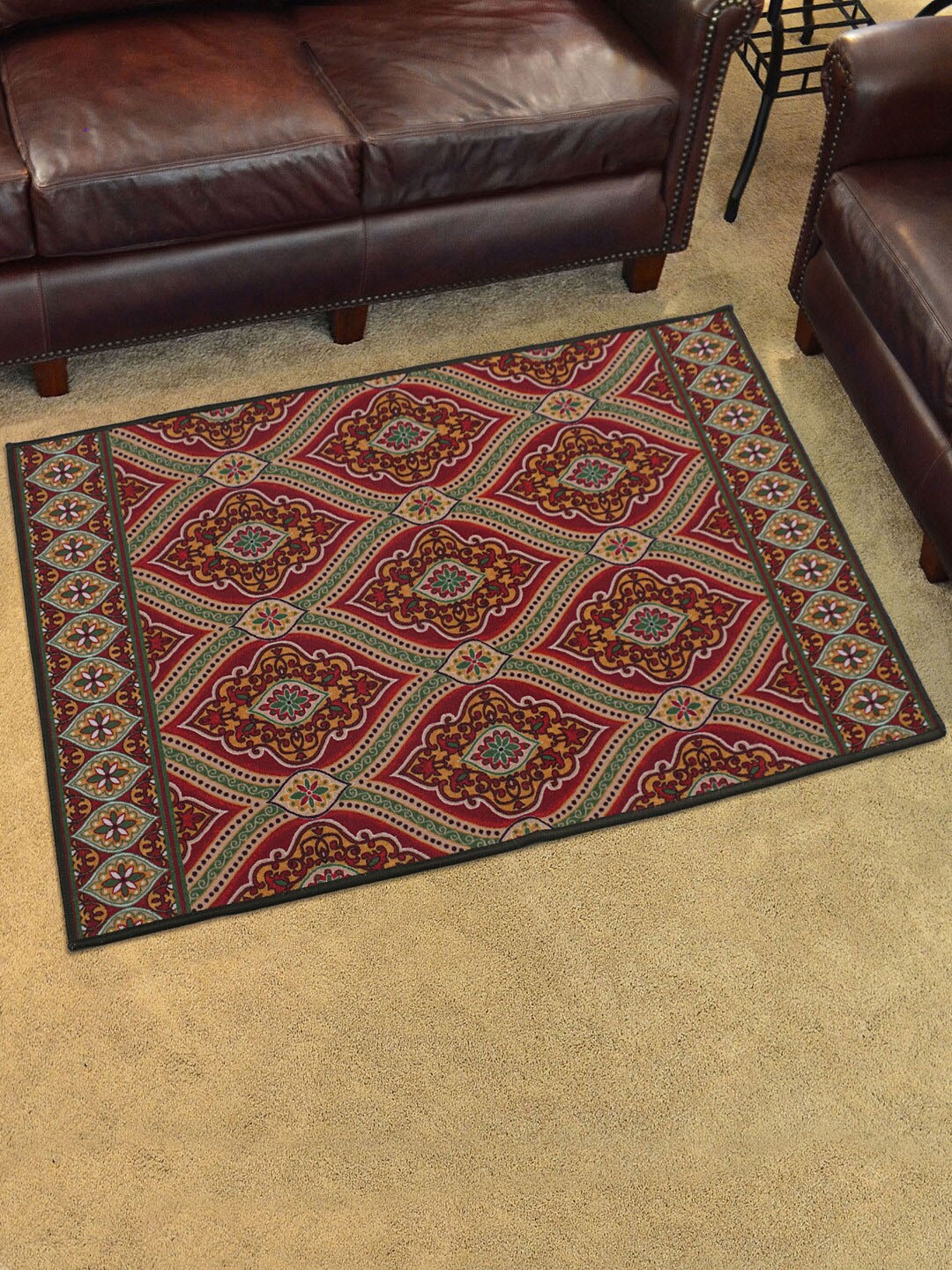 

RUGSMITH Red & Green Ethnic Motifs Printed Baroque Anti-Skid Carpet