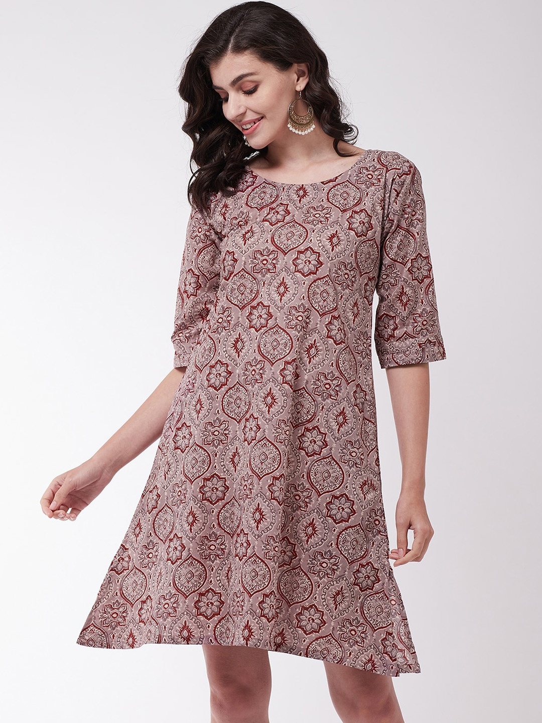 

InWeave Women Rust Printed A-Line Dress