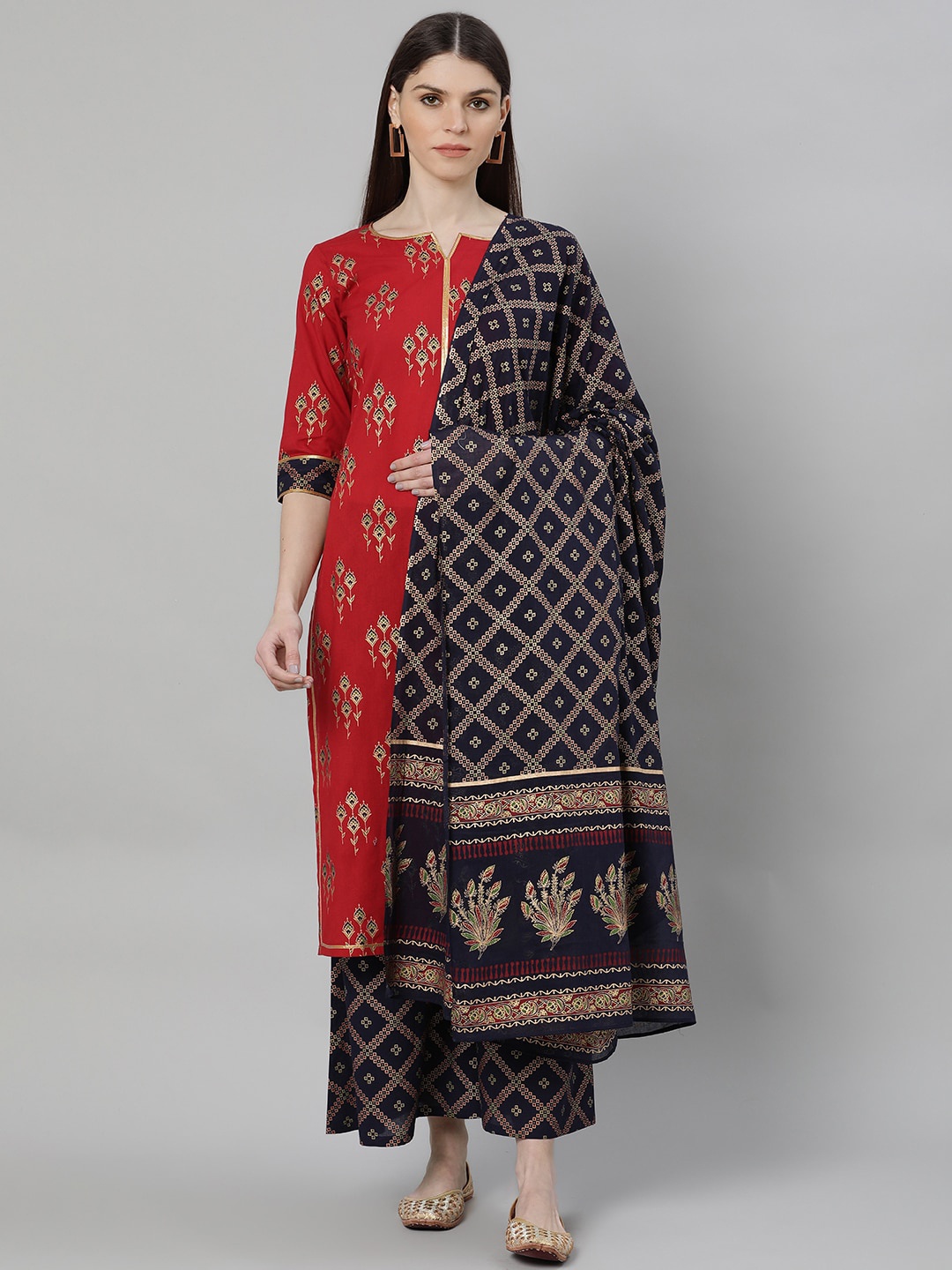 

GERUA Women Red Printed Kurta with Palazzos & Dupatta