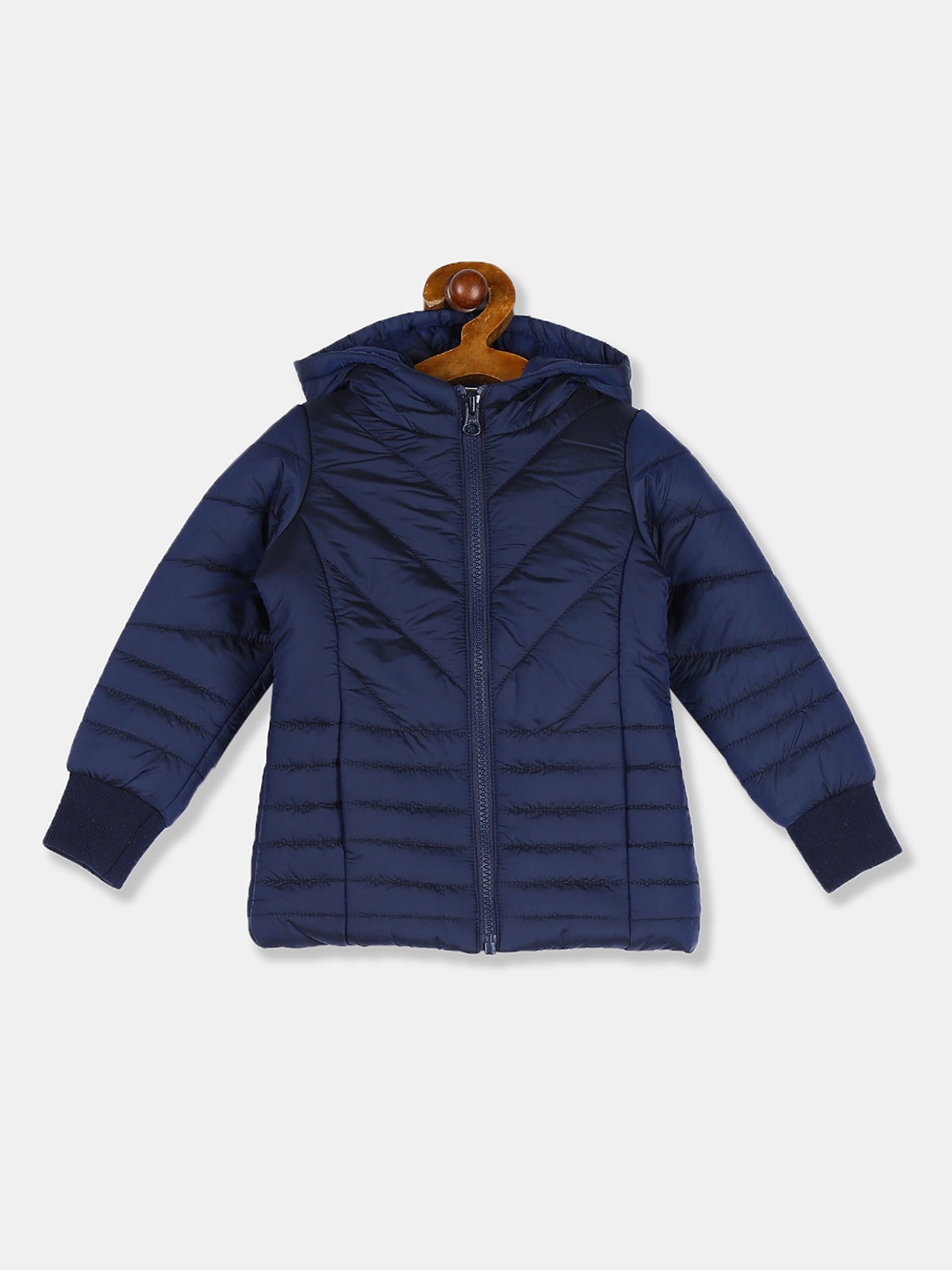 

Cherokee Girls Navy Blue Solid Padded Jacket with Detachable Hood