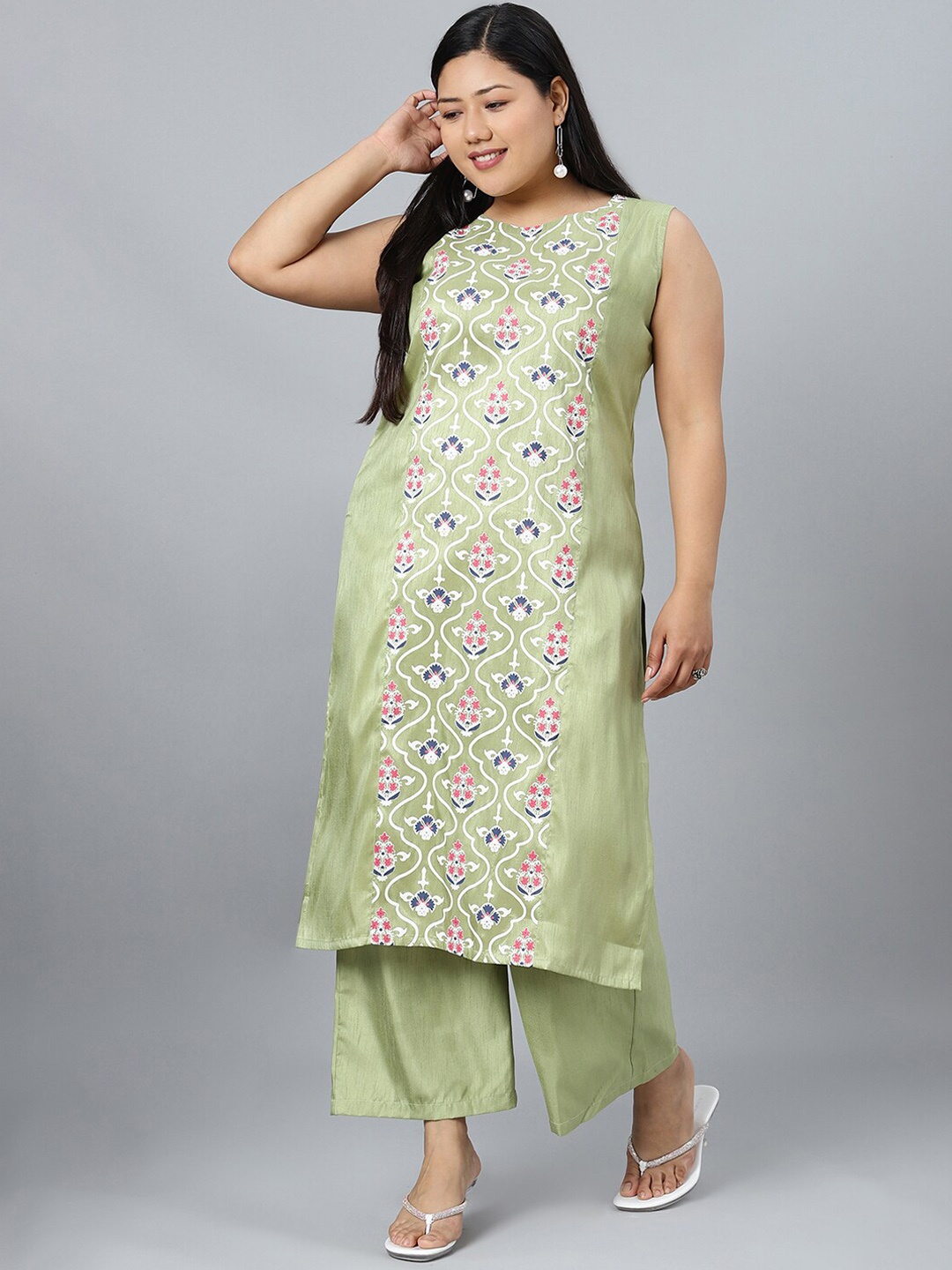 

curveZI by Ziyaa Women Green Printed Kurta with Palazzos