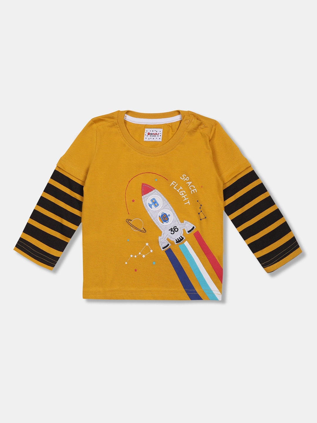 Donuts Boys Yellow Printed Round Neck T-shirt