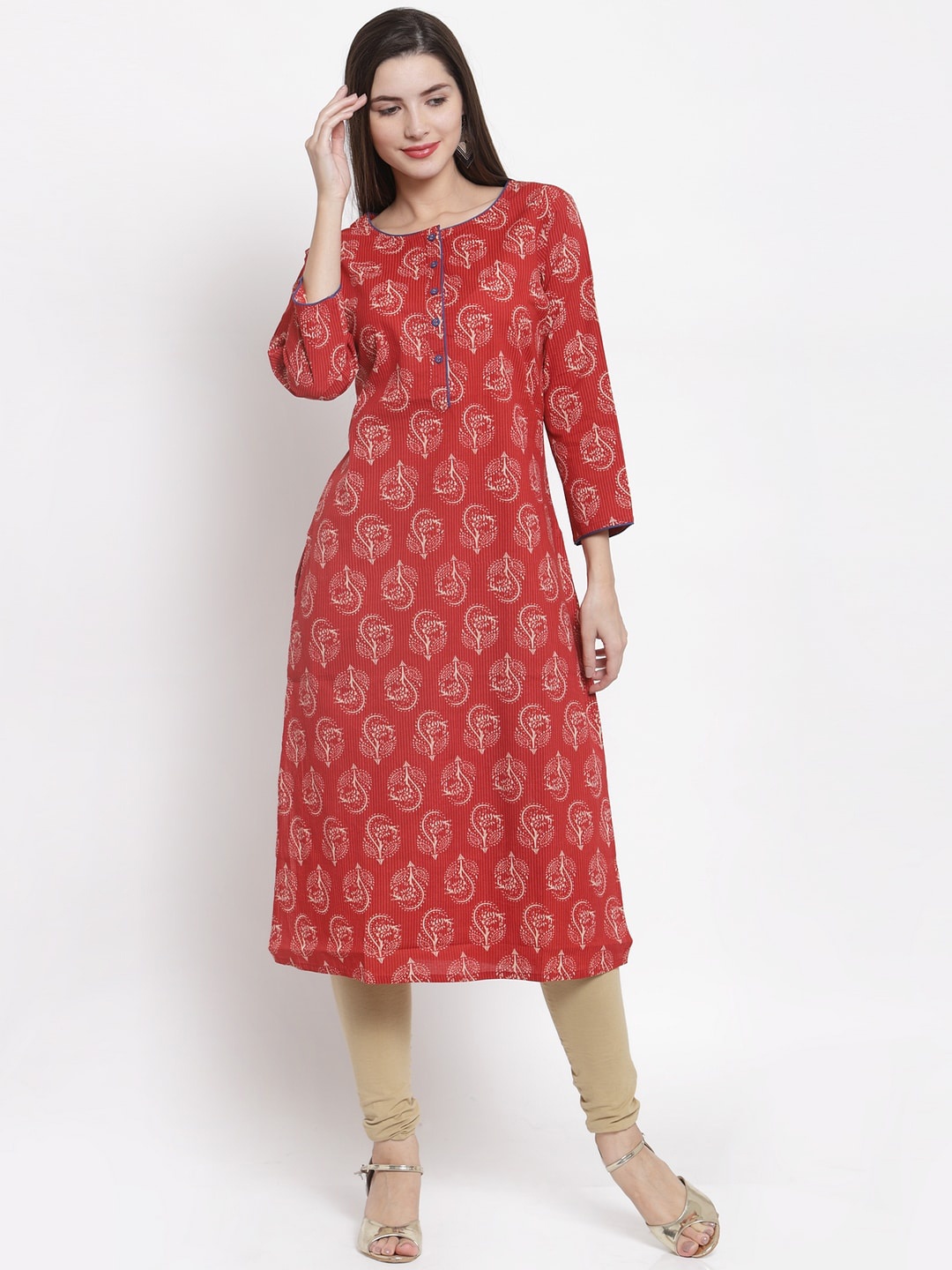 The Kurta Express Women Red Ethnic Motifs Printed Kurta