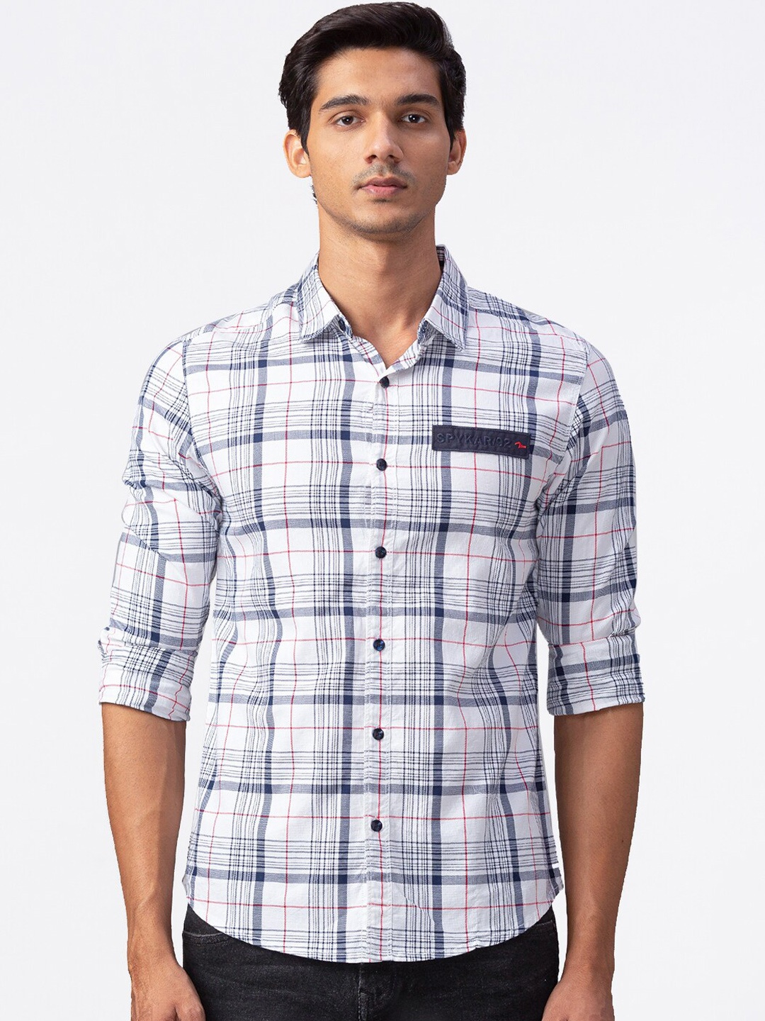 

SPYKAR Men White Slim Fit Checked Casual Shirt