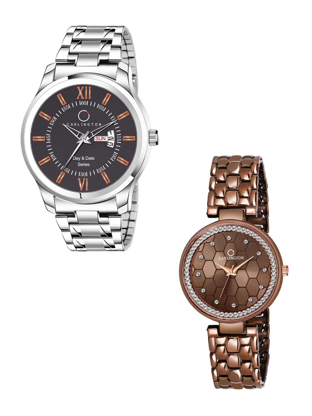 

CARLINGTON Unisex Set Of 2 Coffee Brown & Silver-Toned Analogue Watch Combo G