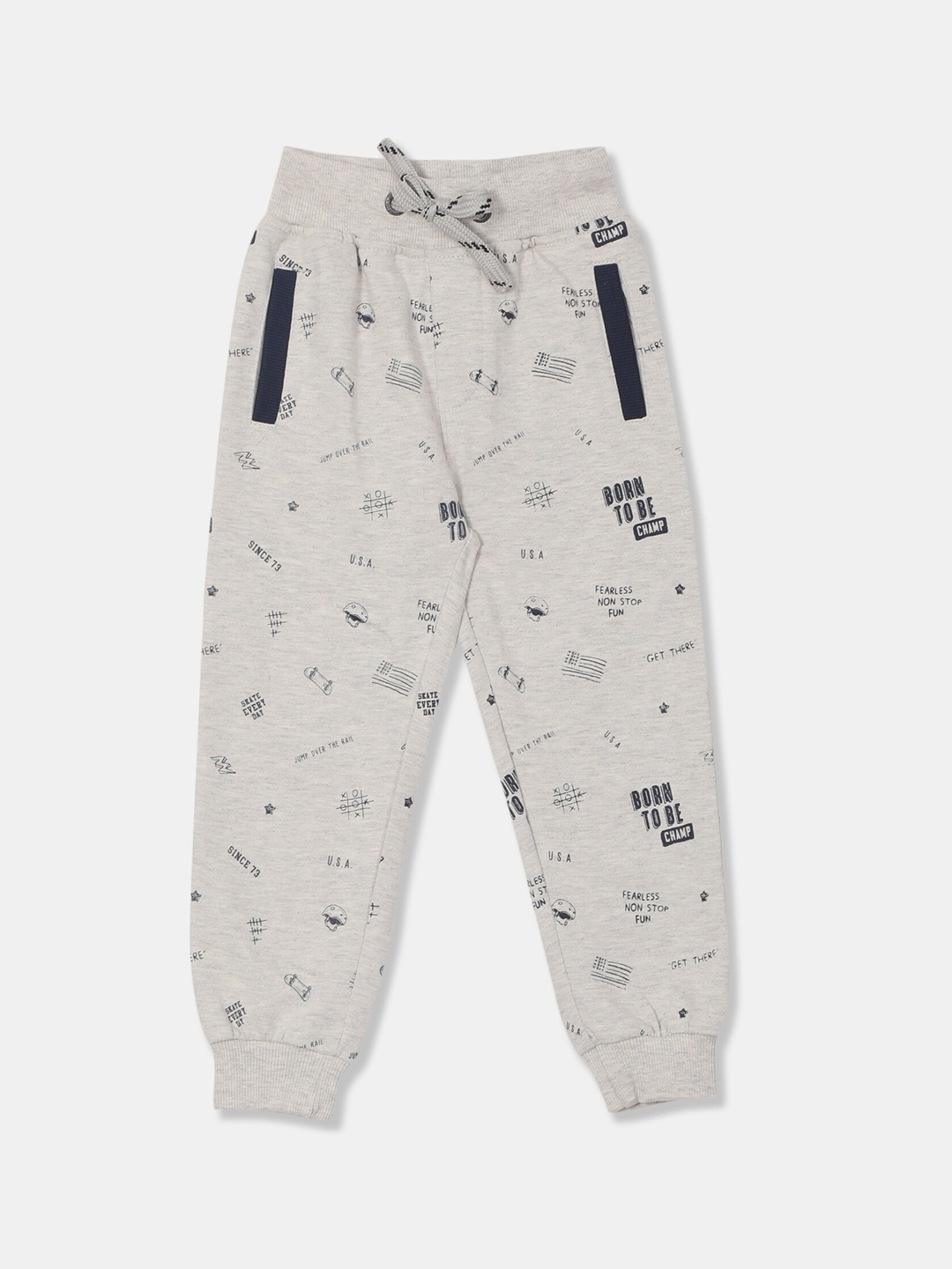 

Cherokee Boys Grey & Navy Blue Typography Printed Joggers