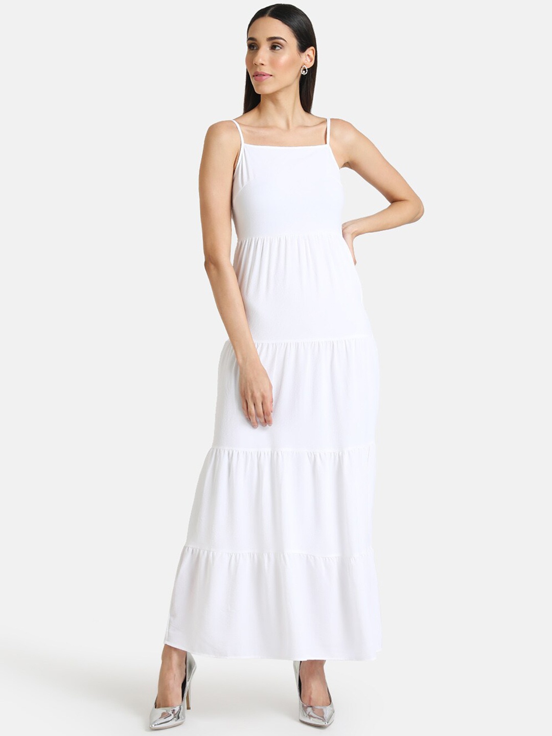 

Kazo Women White Solid Maxi Dress
