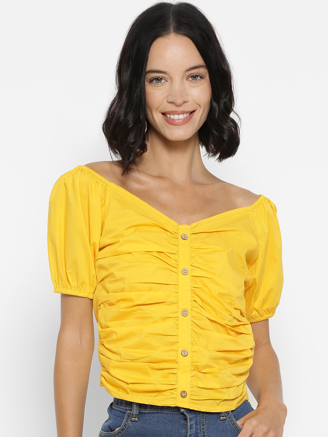 

FOREVER 21 Yellow Pure Cotton Regular Top