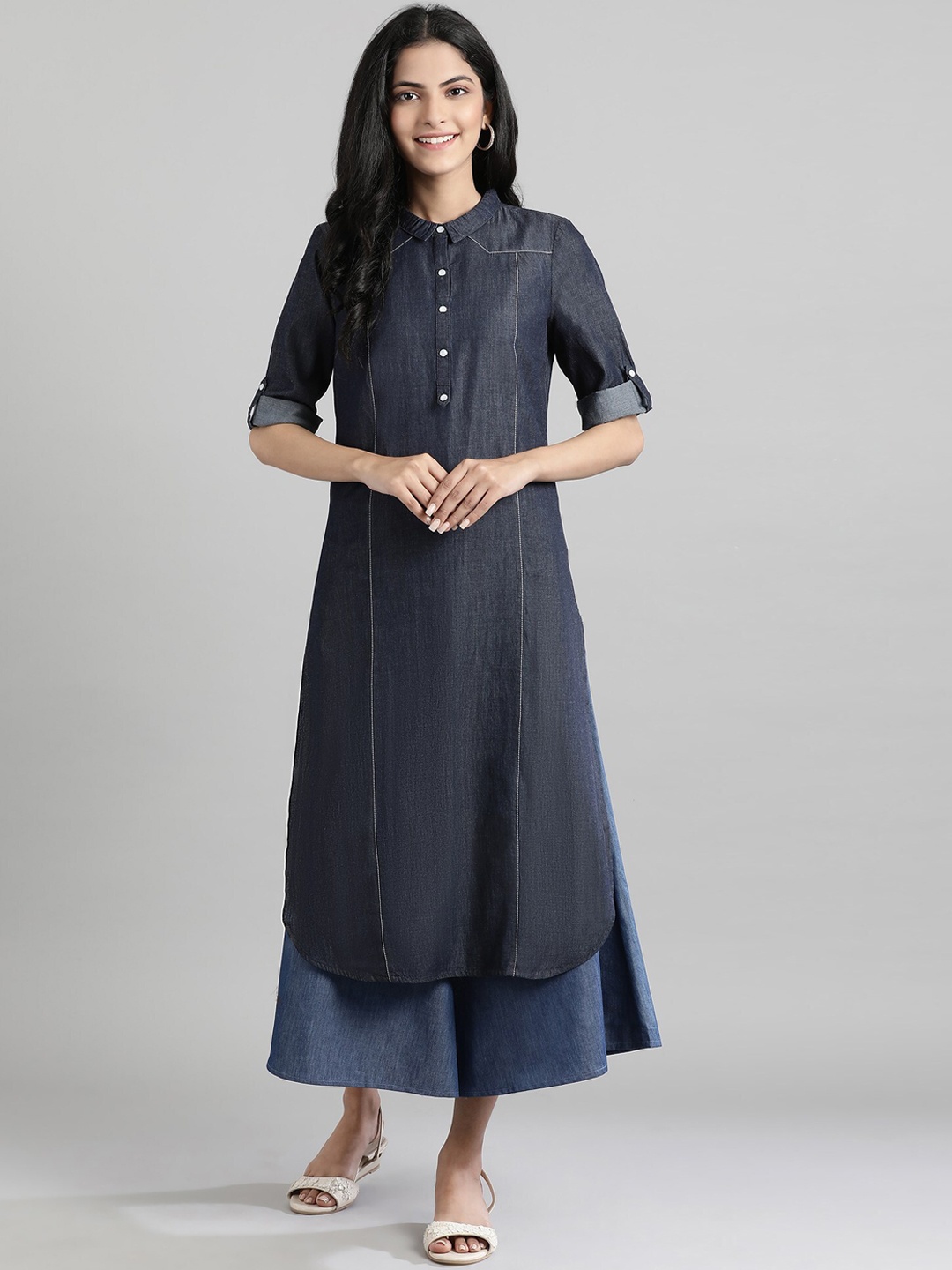 

AURELIA Women Navy Blue Solid A-Line Kurta