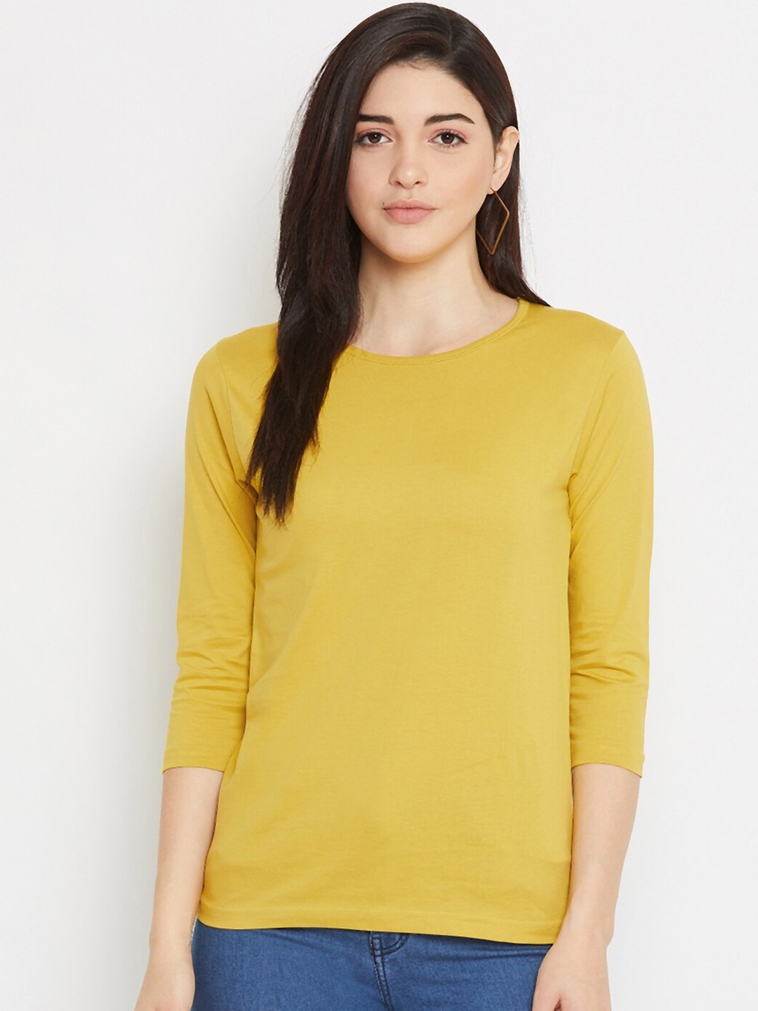

Rodzen Women Yellow Solid Round Neck T-shirt