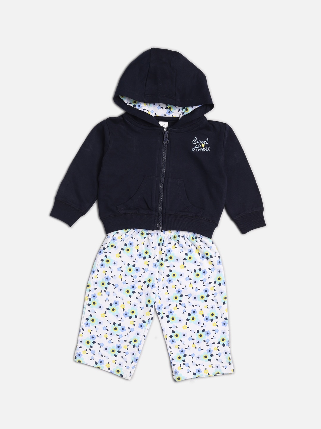 

TOFFY HOUSE Kids Navy Blue & White Solid T-shirt and Shirt with Pyjamas