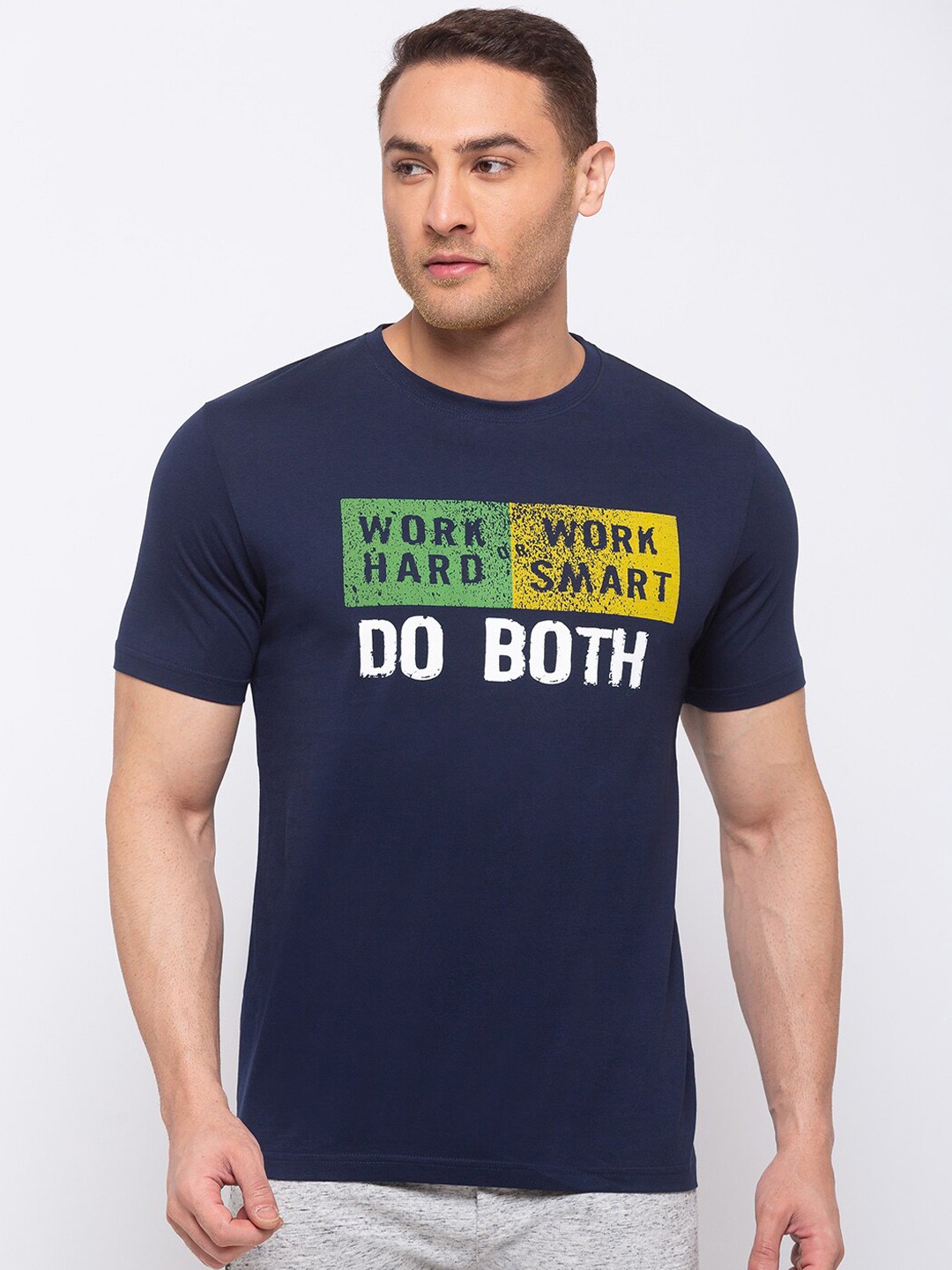 

Status Quo Men Navy Blue Printed Round Neck T-shirt