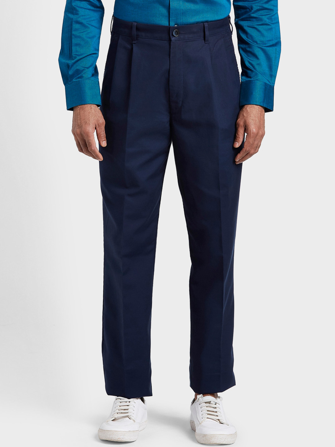 

ColorPlus Men Navy Blue Solid Regular Trousers