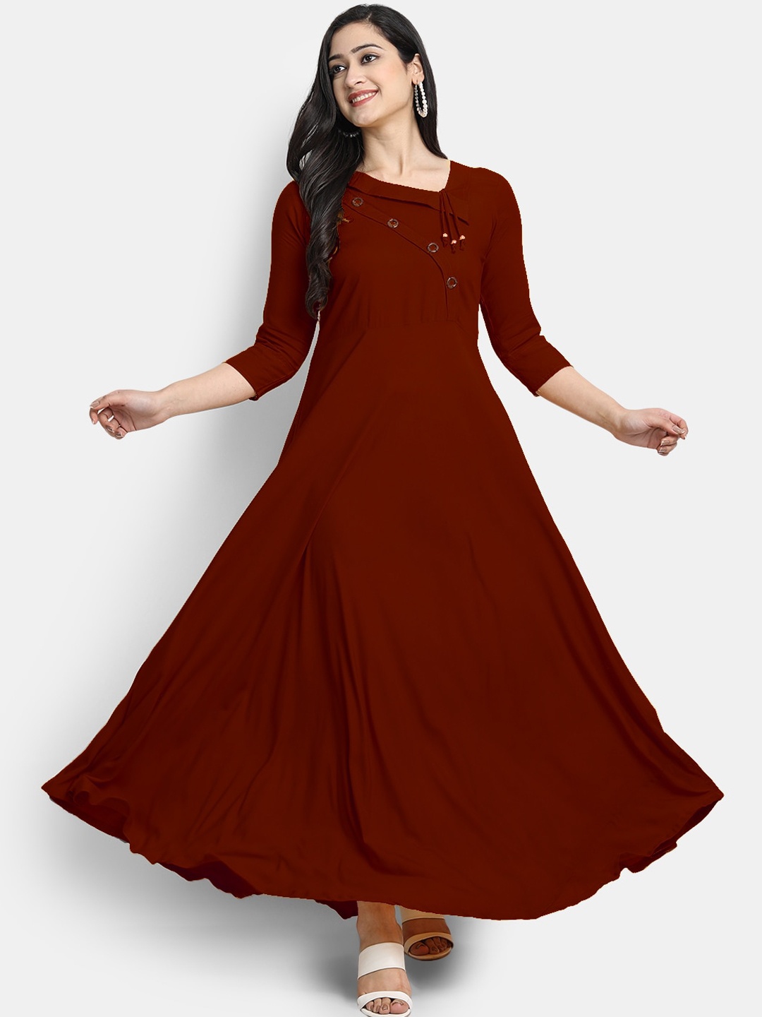 

Globon Impex Women Maroon Solid Maxi Dress