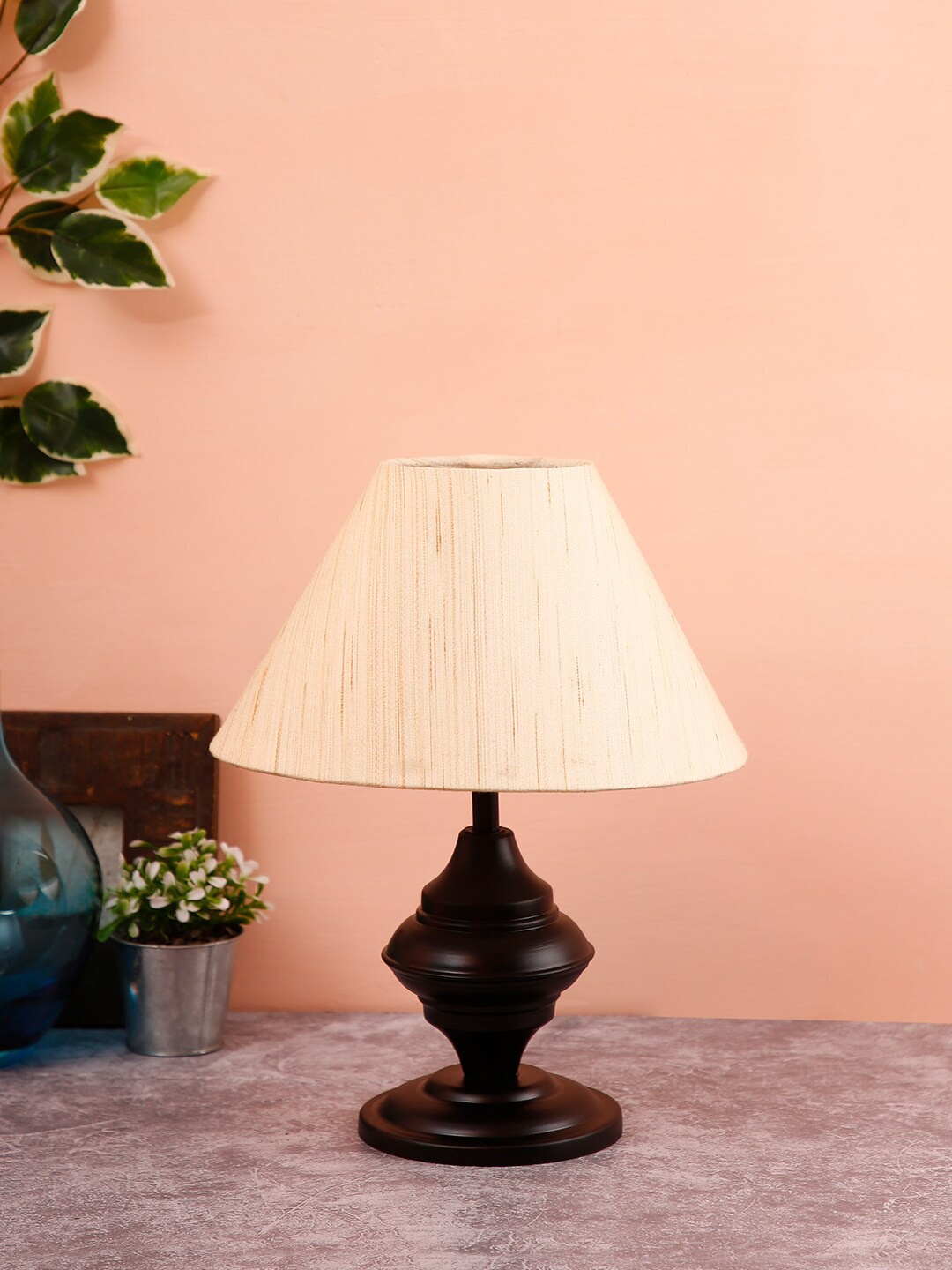 Devansh Beige & Black Solid Frustum Table Lamp