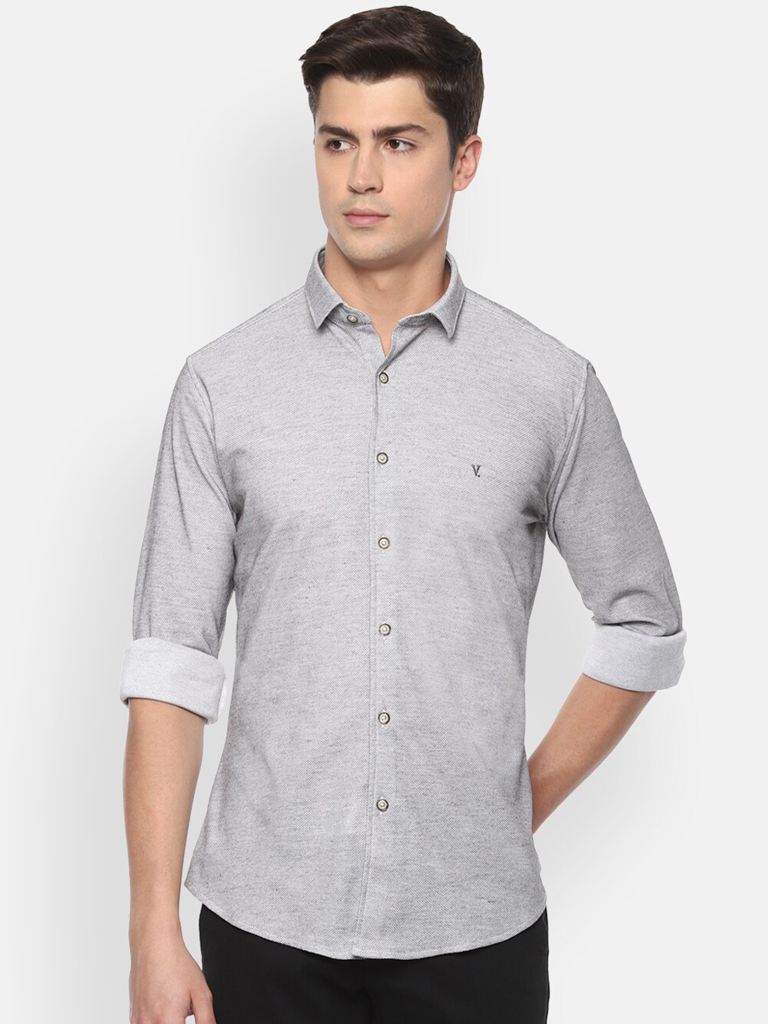 

V Dot Men Grey Slim Fit Self Design Casual Shirt