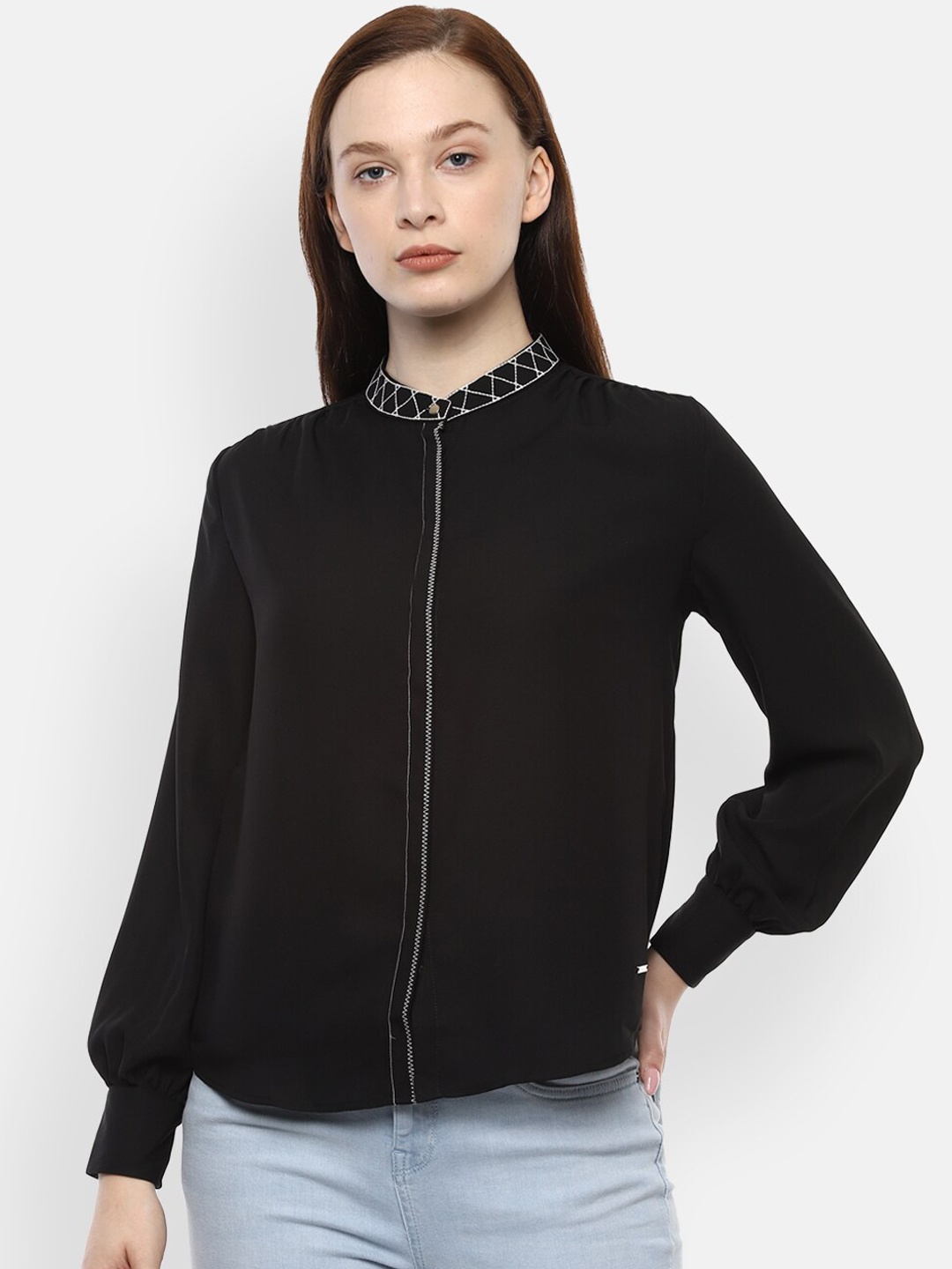 Van Heusen Woman Black Regular Fit Solid Casual Shirt