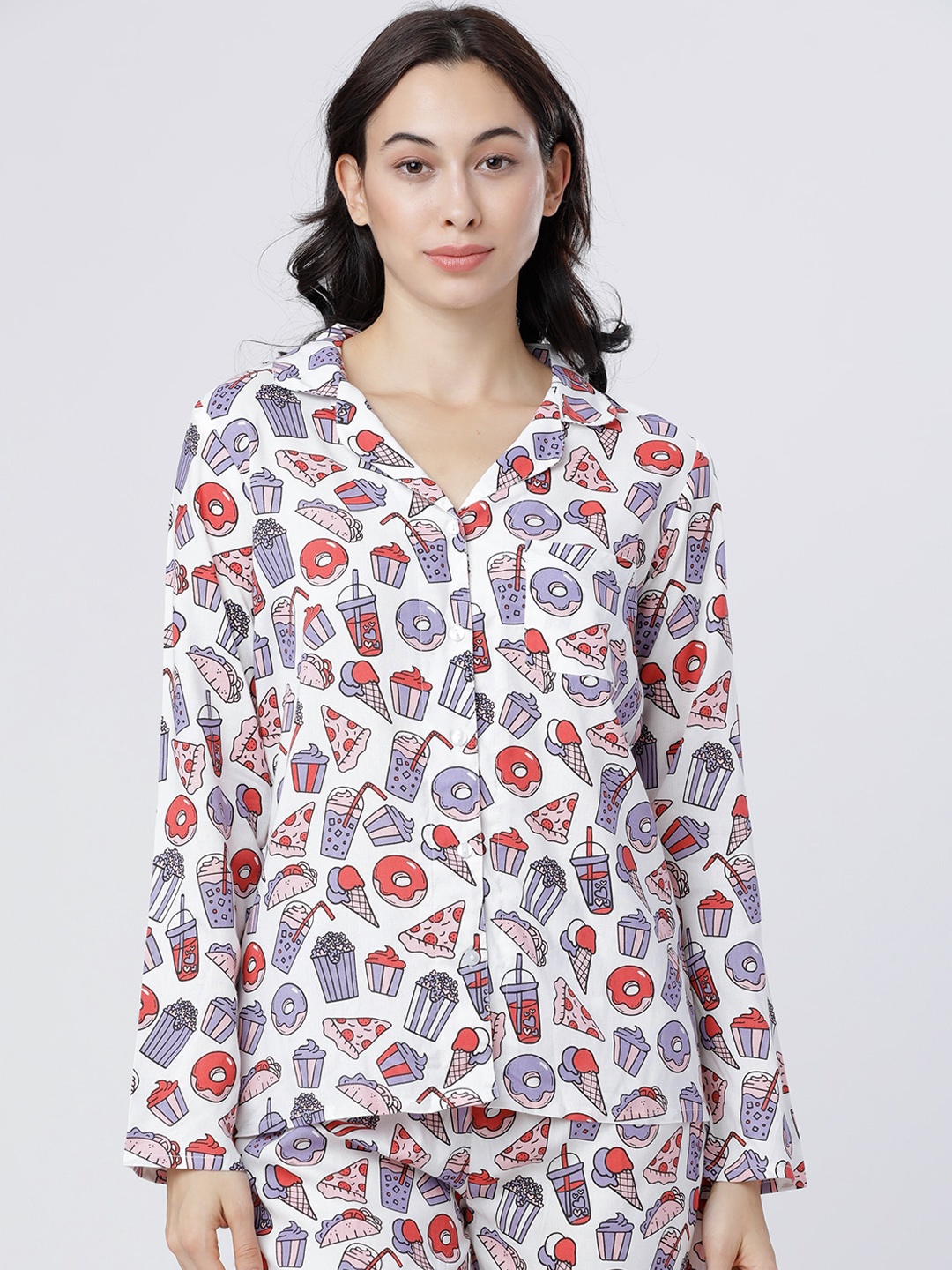 

Tokyo Talkies Women White Blue Regular Fit Printed Nightdress